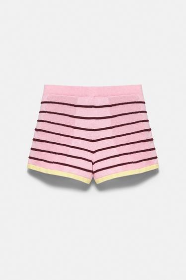 Striped knit shorts — Pink 7