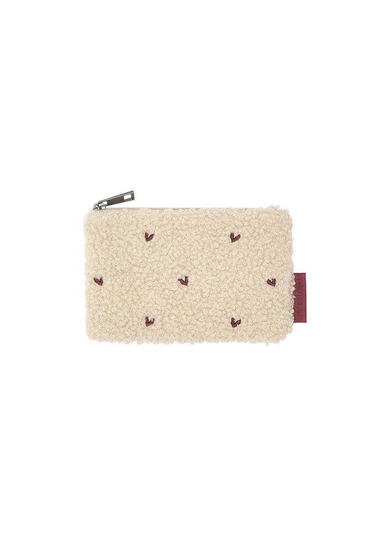 Faux shearling floral wallet — Ecru