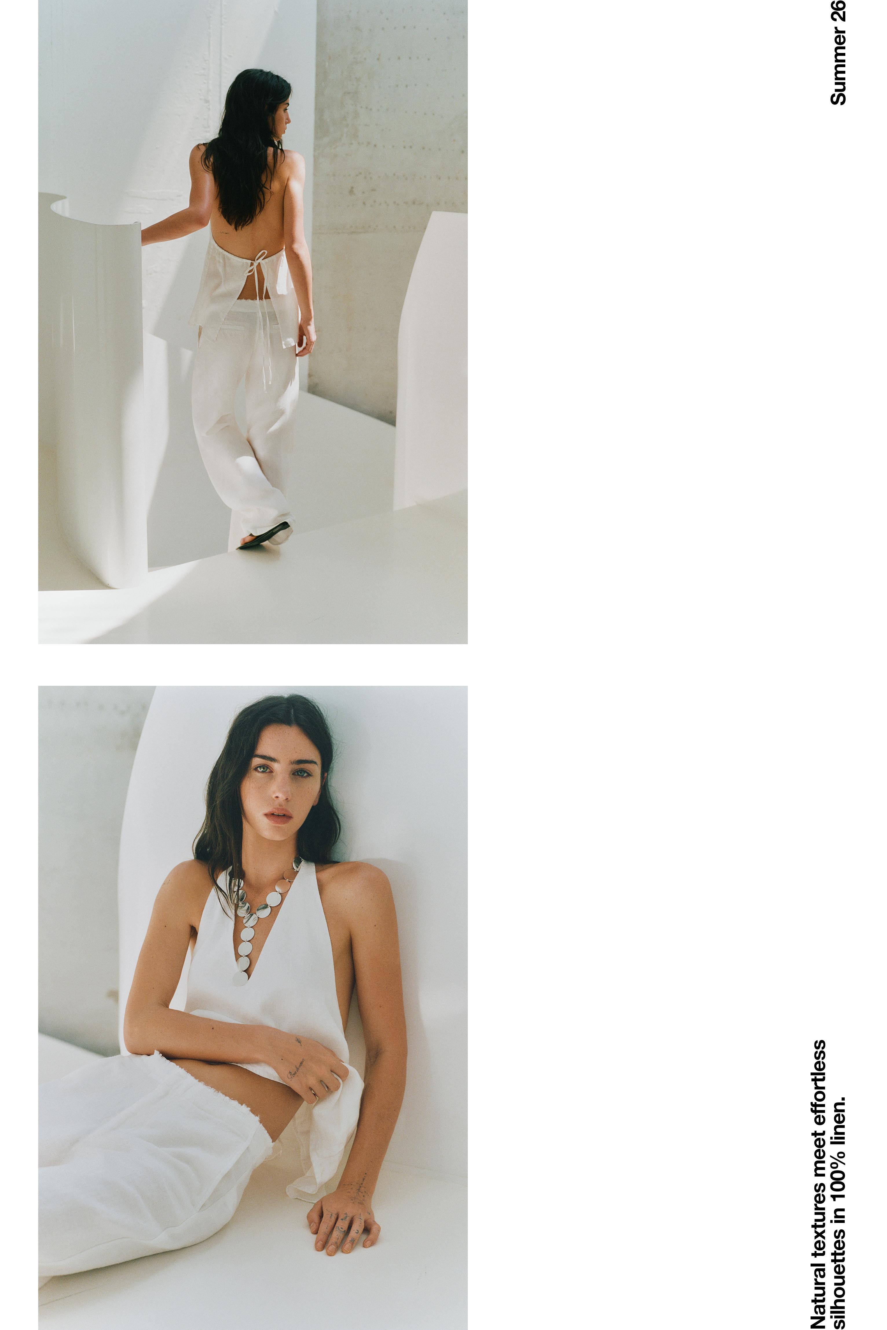 100% linen halter top — White