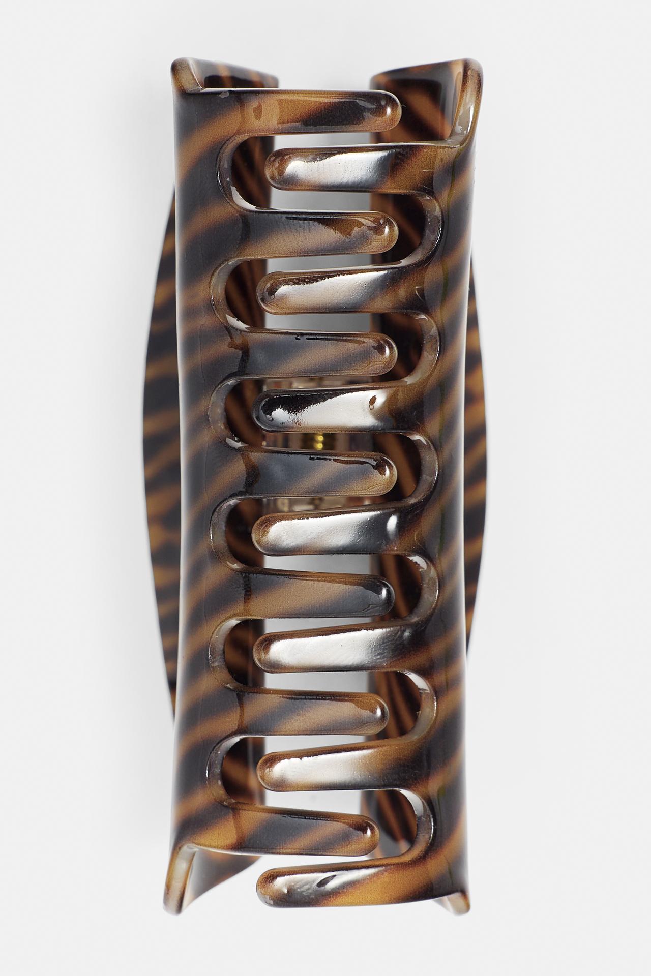 Striped rectangular hair clip — Brown