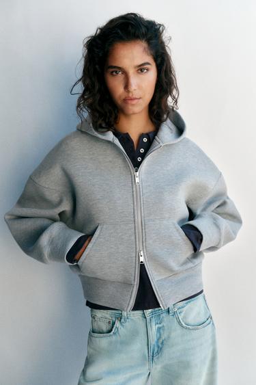 Neoprene-effect zip hoodie — Grey marl 3