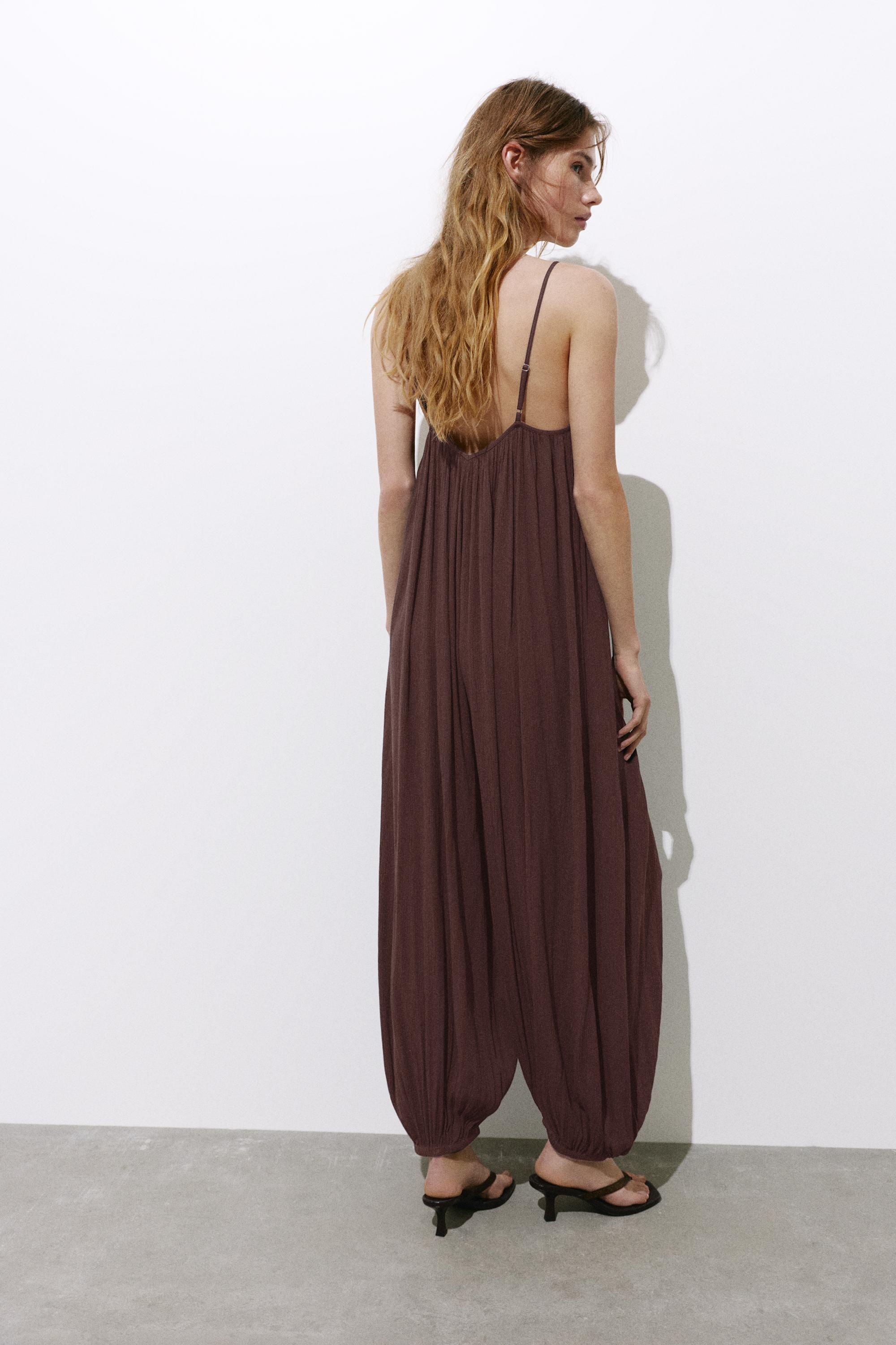 Flowing strappy sarouel jumpsuit — Brown