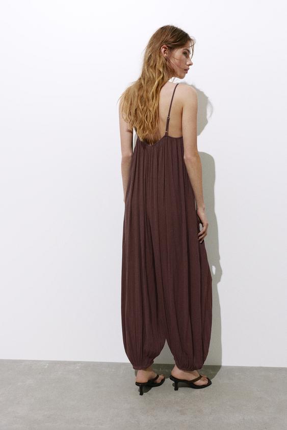 pull and bear brown dress Pull & Bear brown daisy printed dress with cross