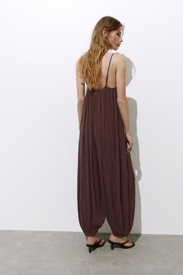 Flowing strappy sarouel jumpsuit — Brown 2