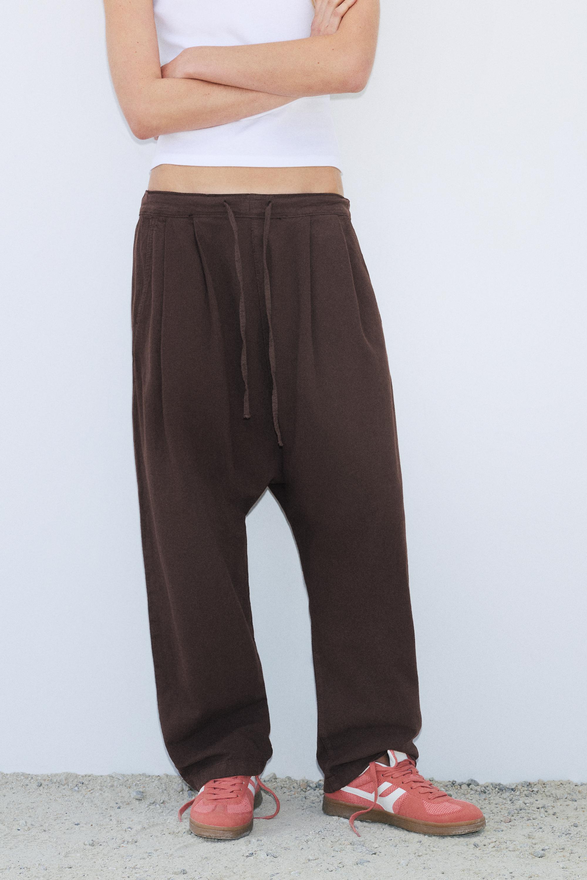 Baggy sarouel trousers with drawstring — Brown