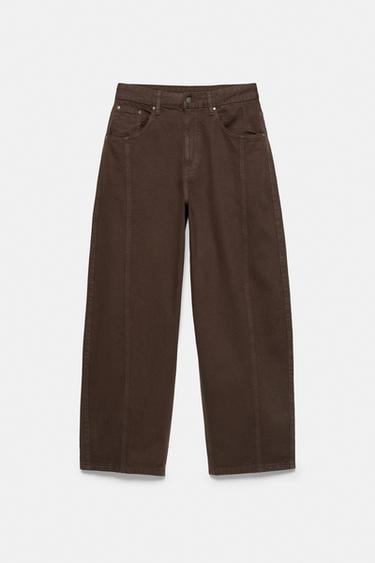 Front seam barrel jeans — Brown 4
