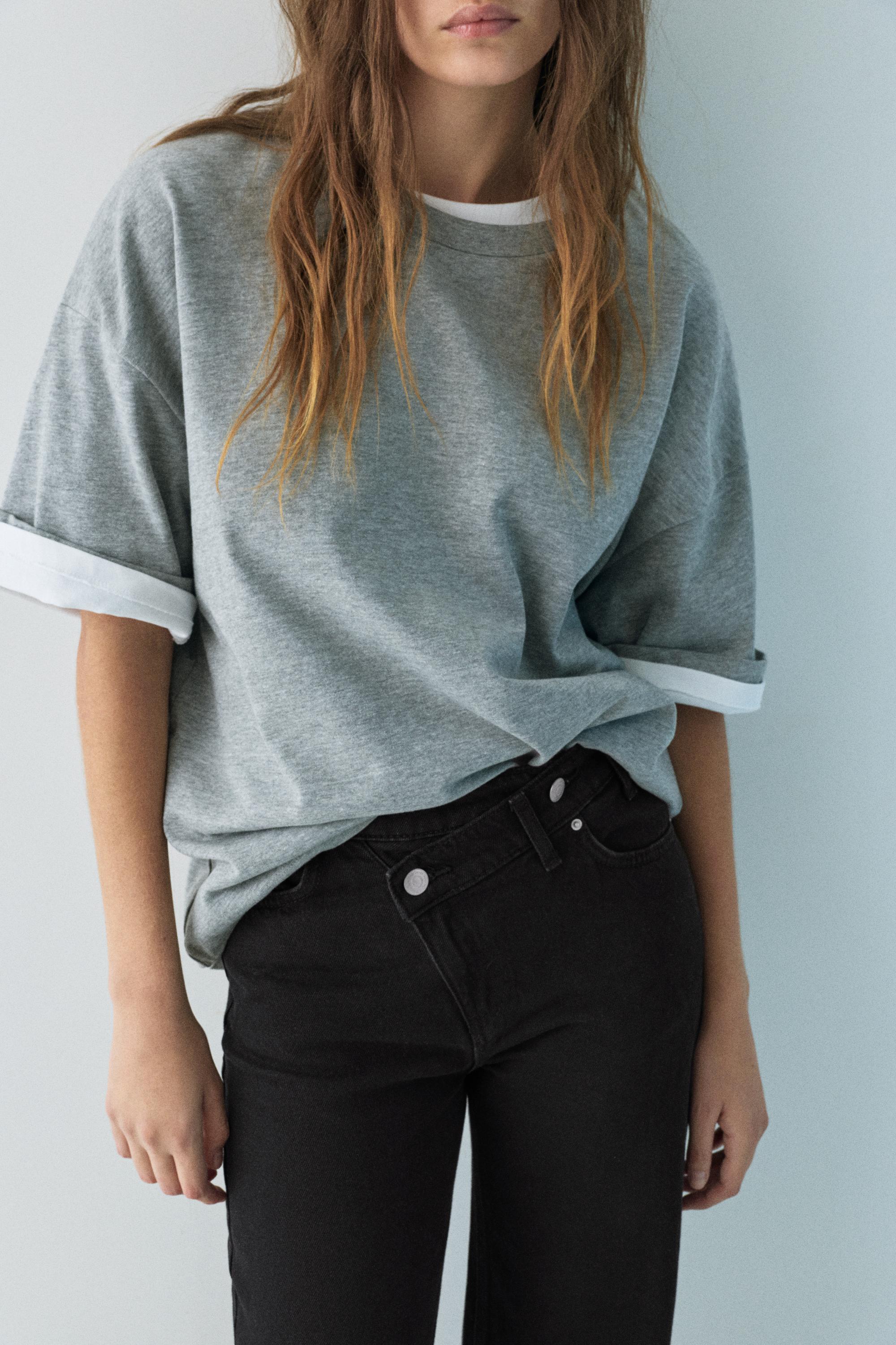 Wide leg jeans with crossover waistband — Black