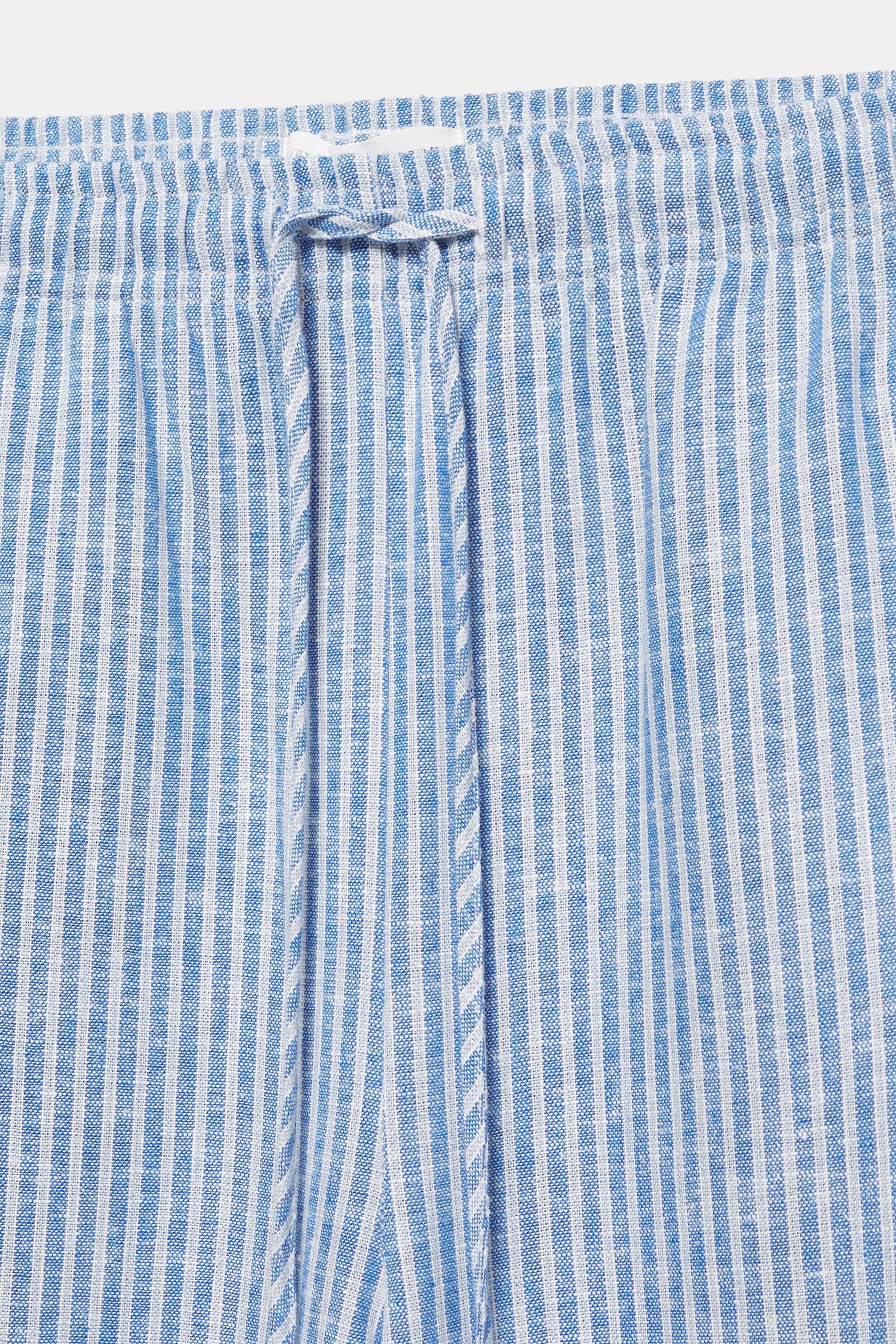 Striped pyjama-style trousers with linen — Blue