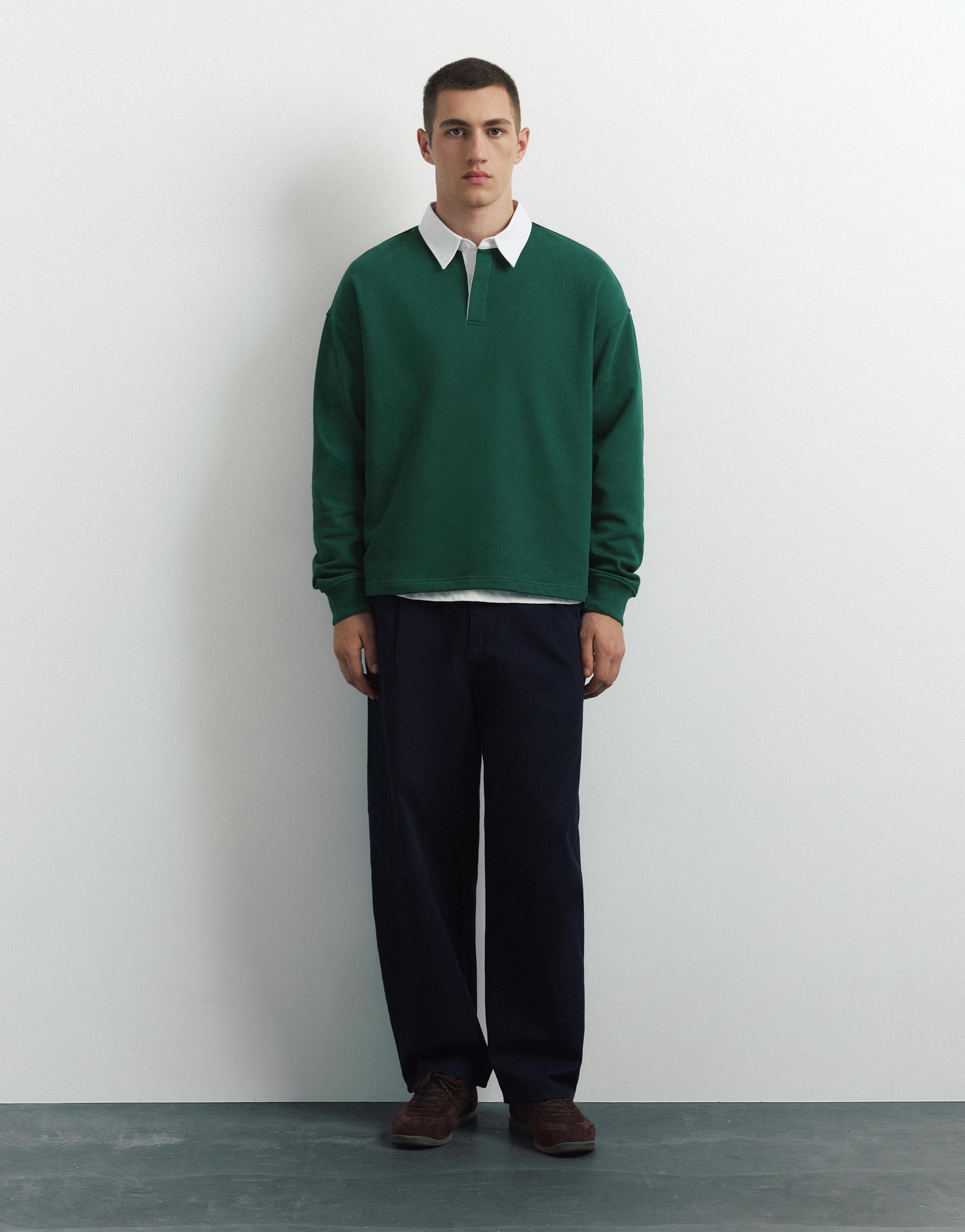 Long sleeve striped polo shirt — Green