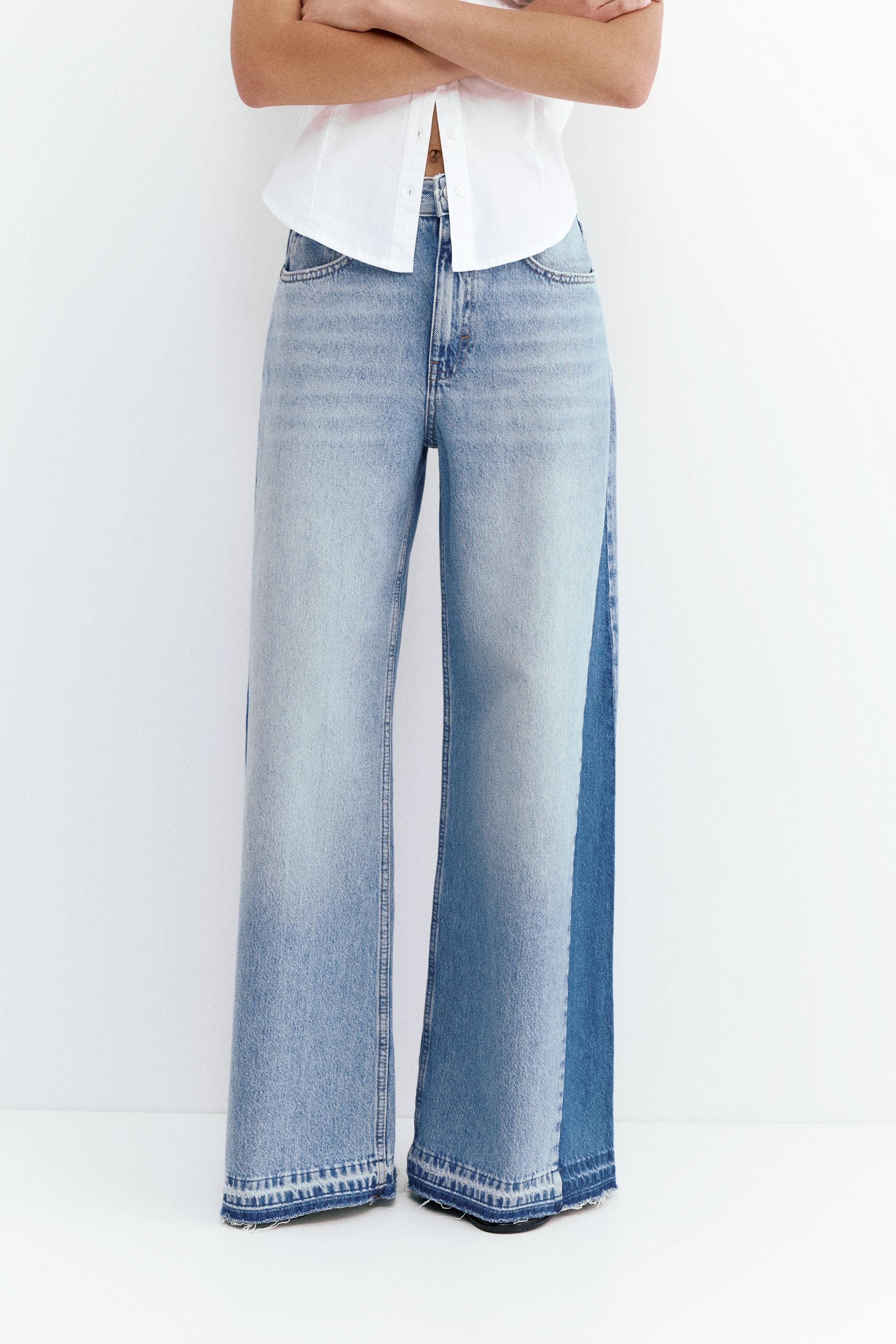 Wide-leg patchwork jeans — Medium blue