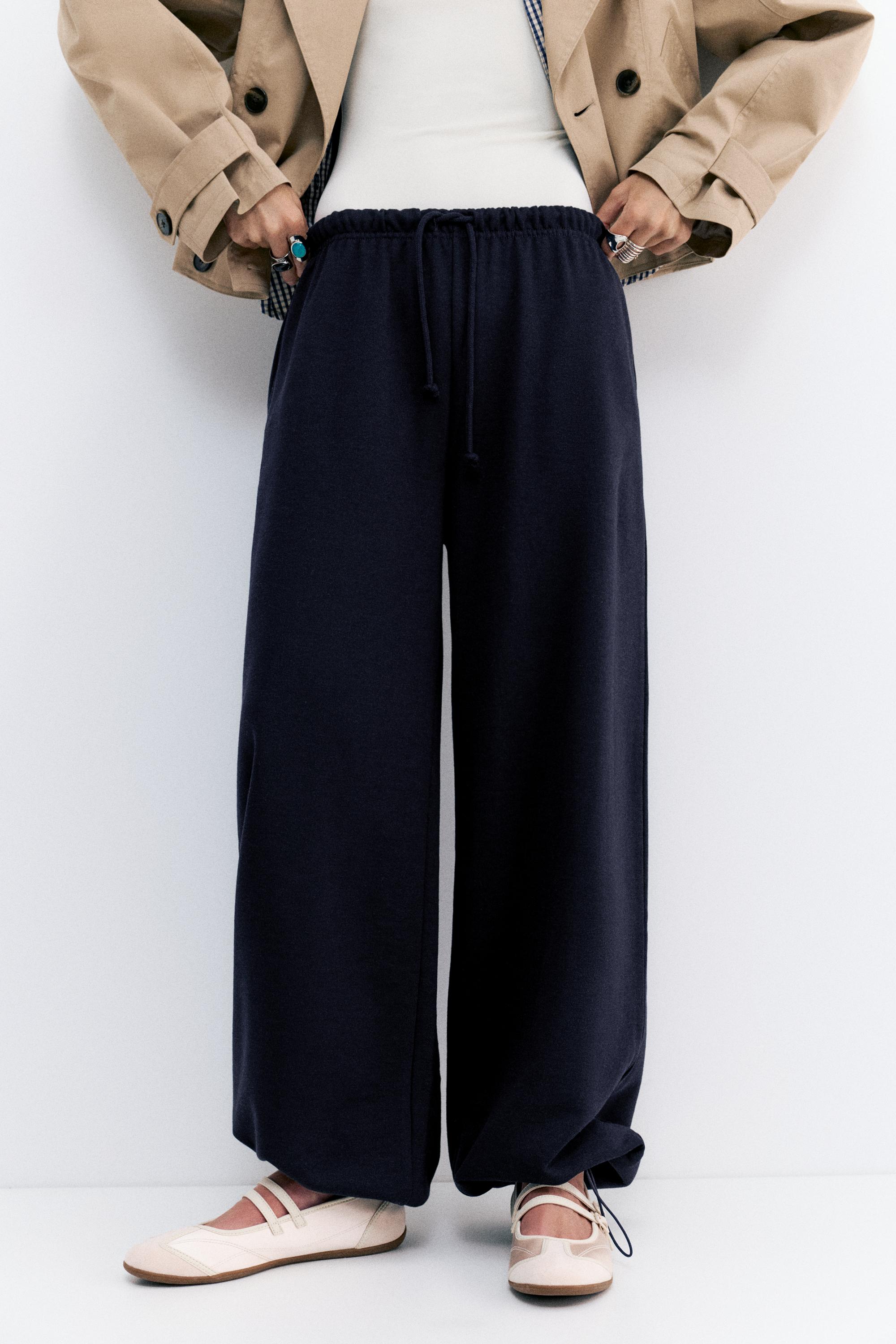 Wide-leg tracksuit bottoms with adjustable hem — Navy