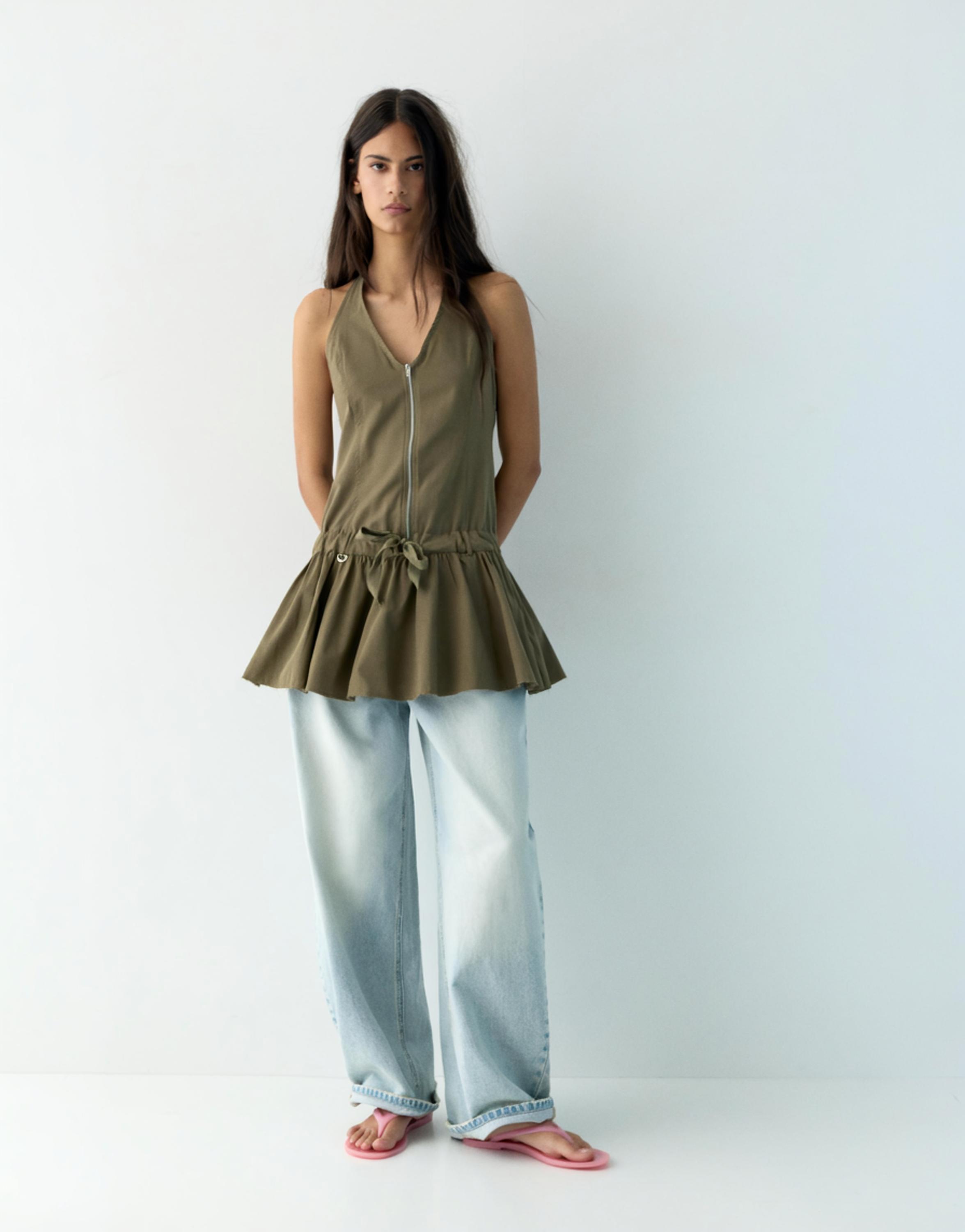 Short halter dress with zip — Khaki