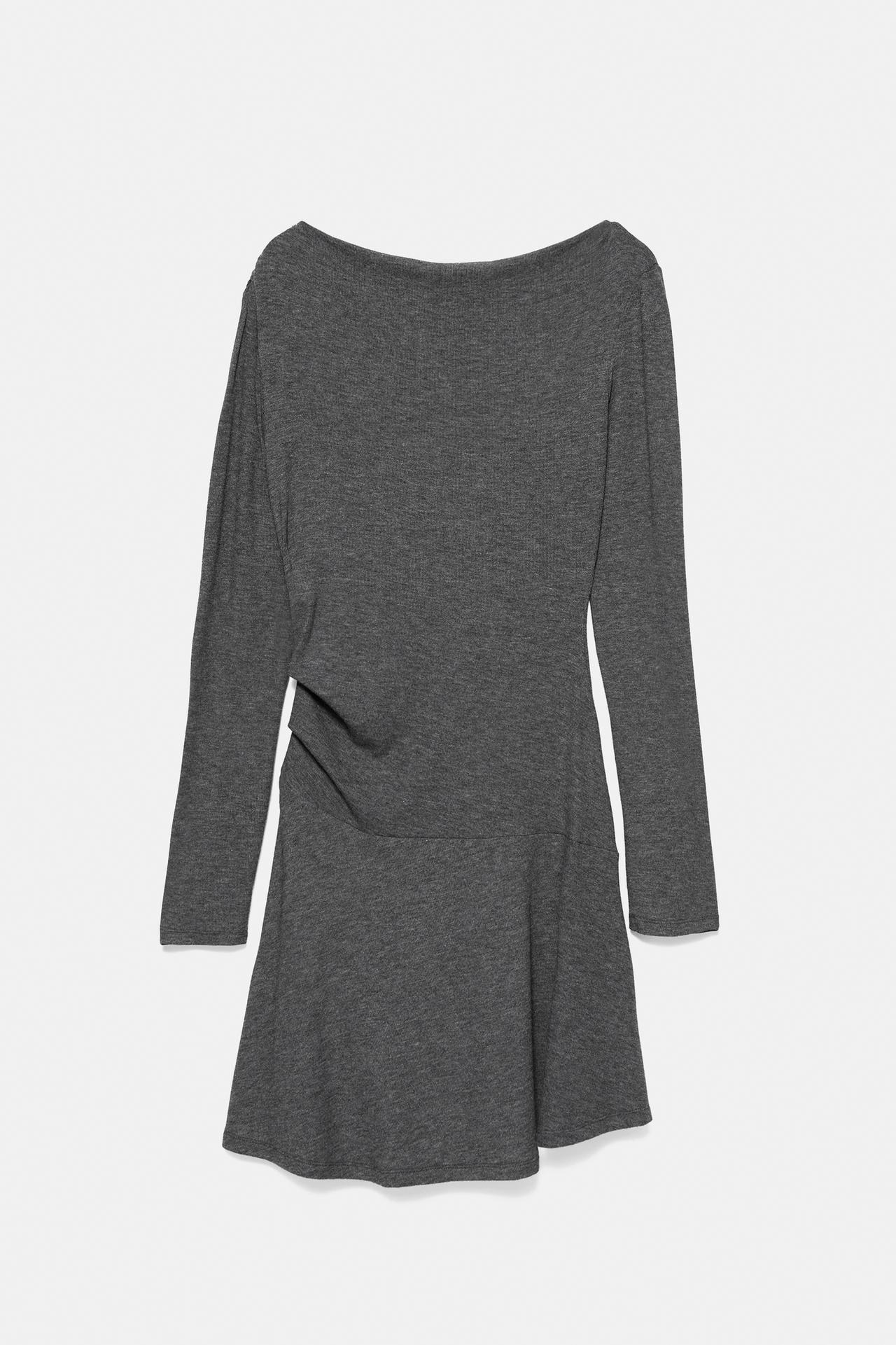 Short ruched soft-touch dress — Grey marl