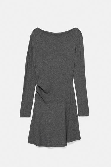Short ruched soft-touch dress — Grey marl 5