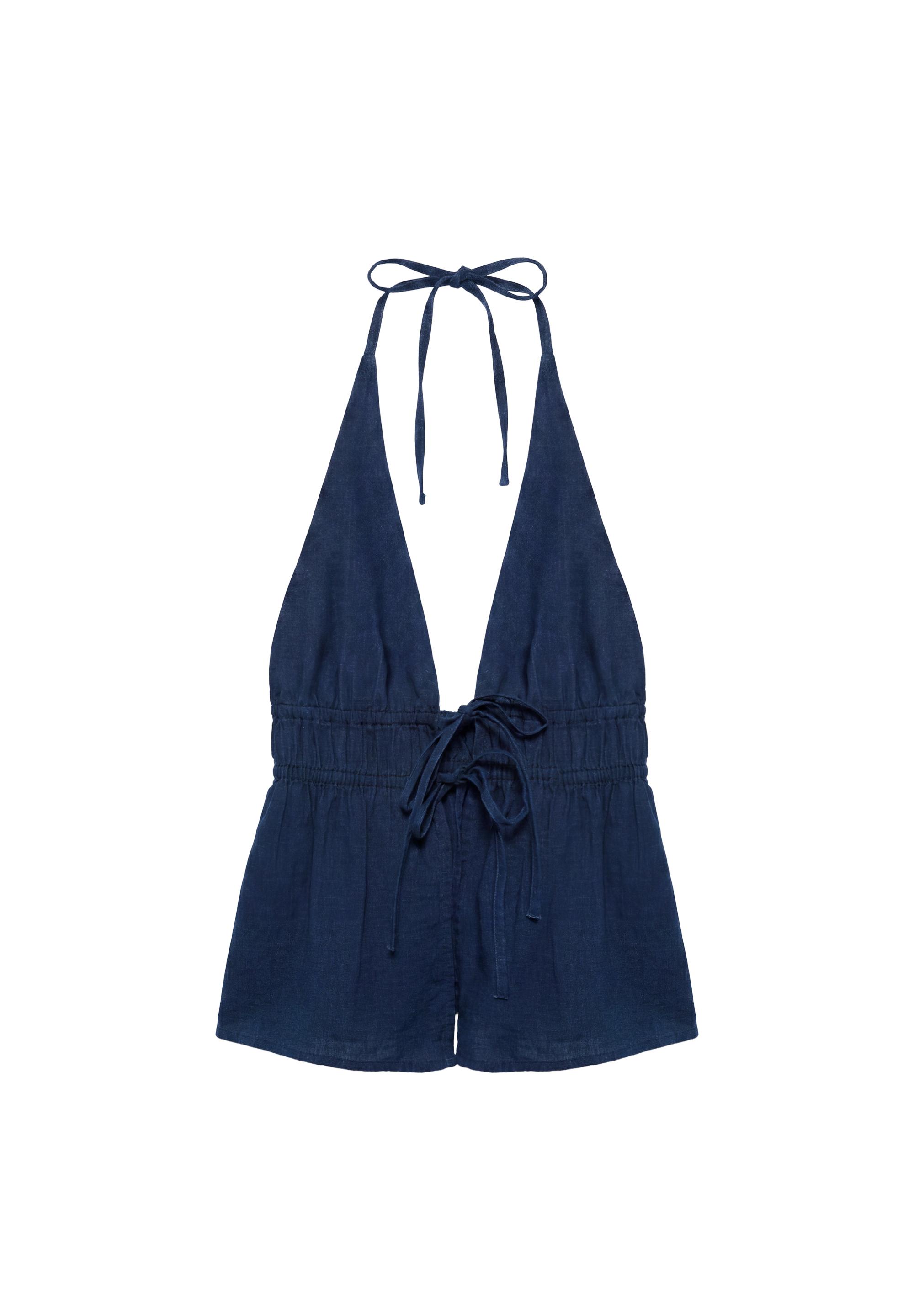 Elasticated denim halter top — Dark blue