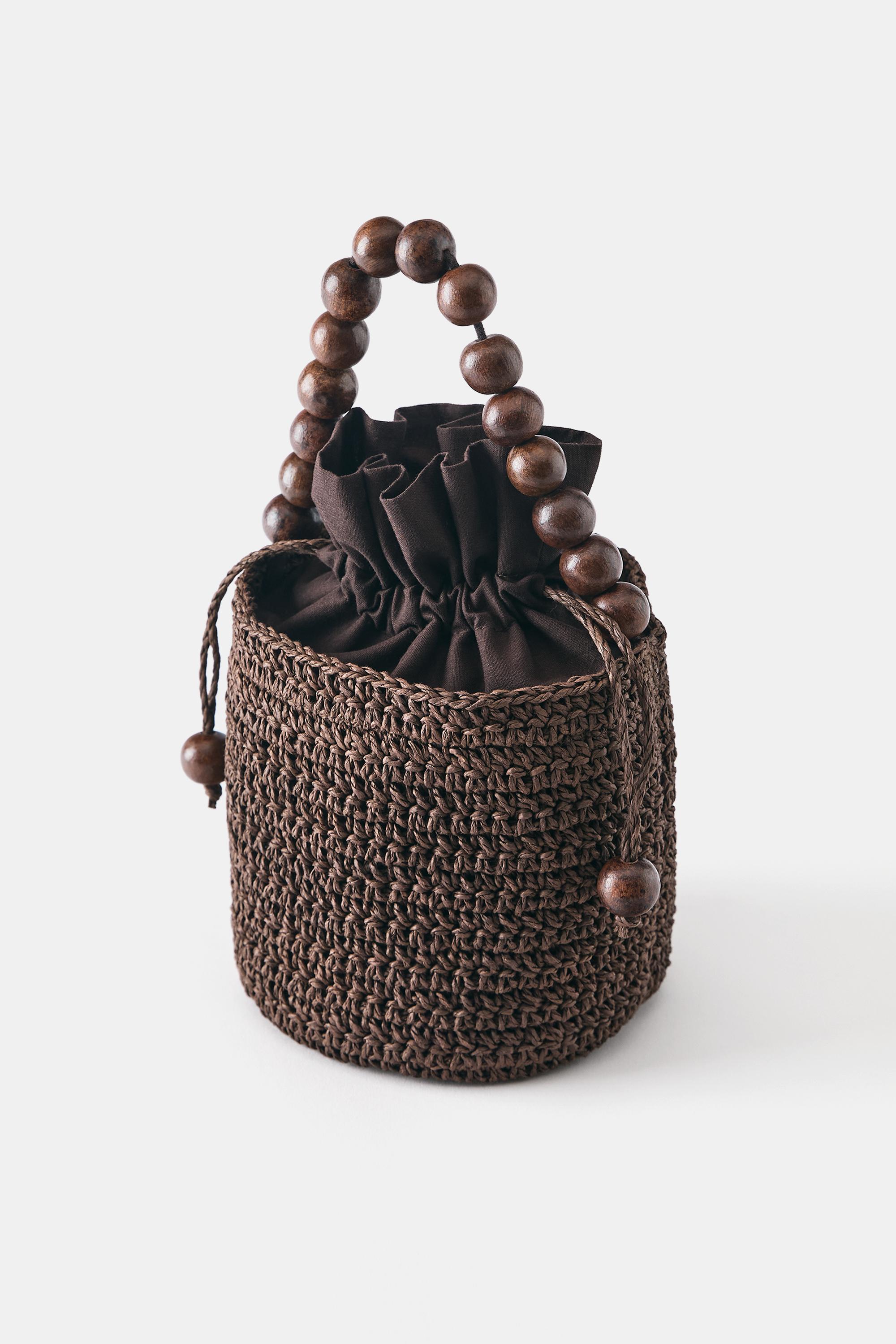 Beaded bucket handbag — Brown