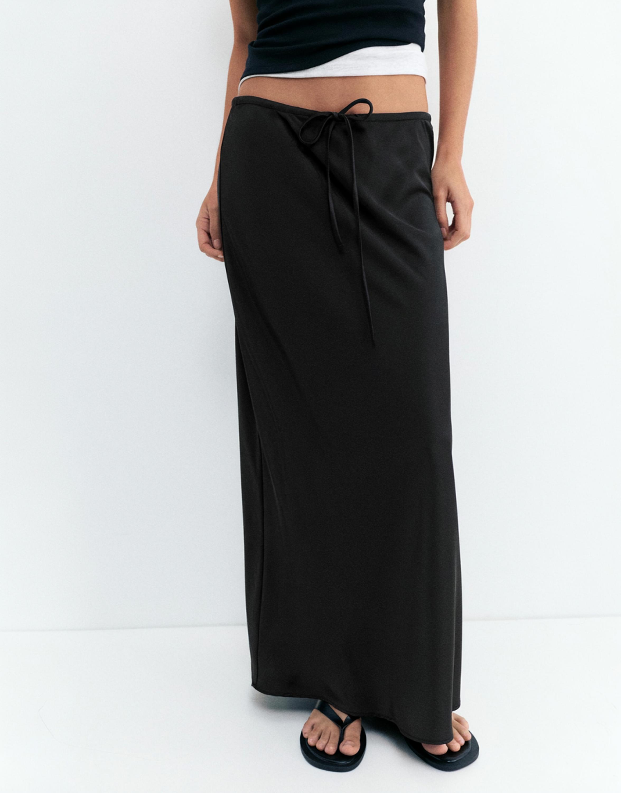 Satin midi skirt — Black