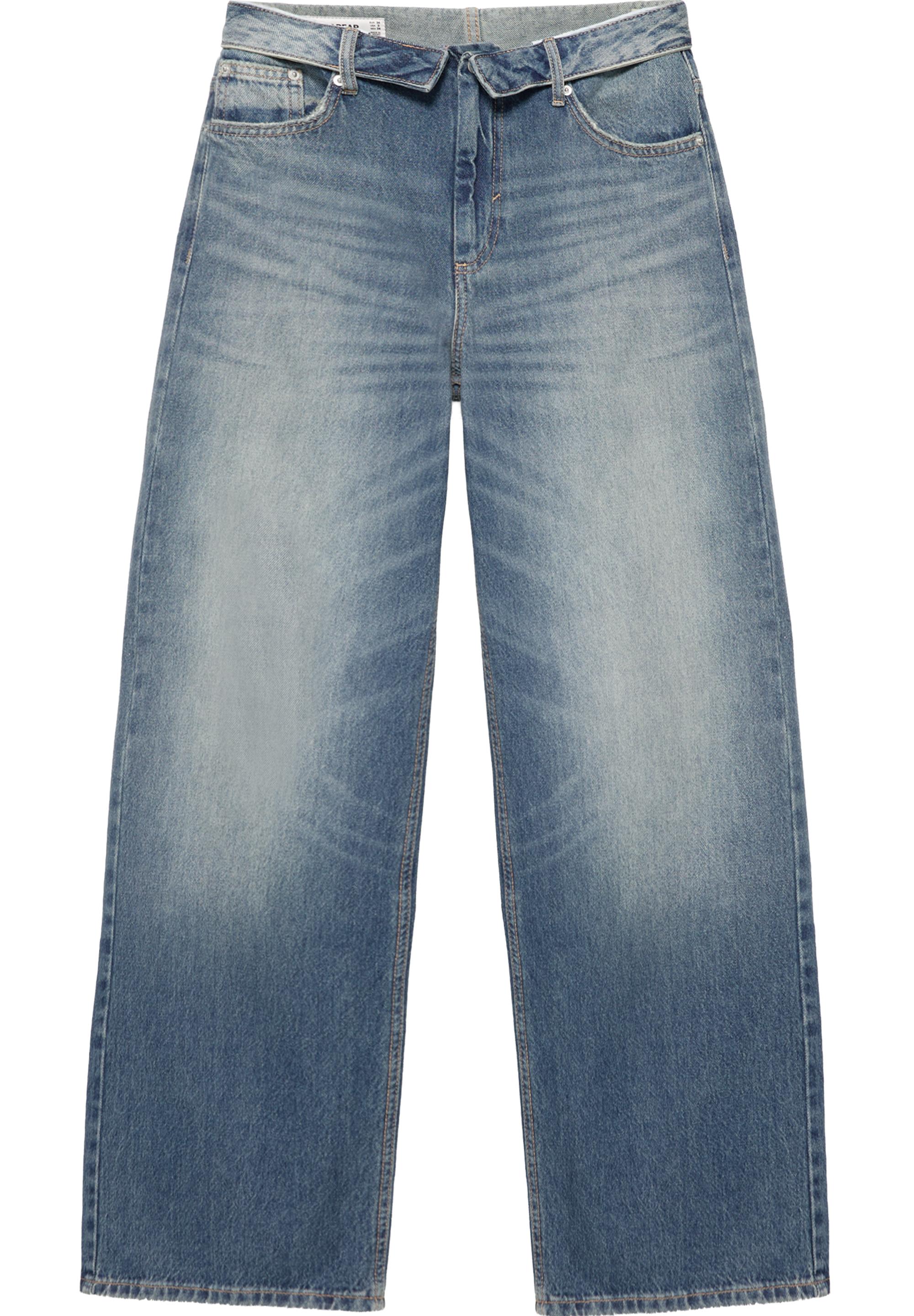 Relaxed baggy jeans with turn-up waist — Greenish blue