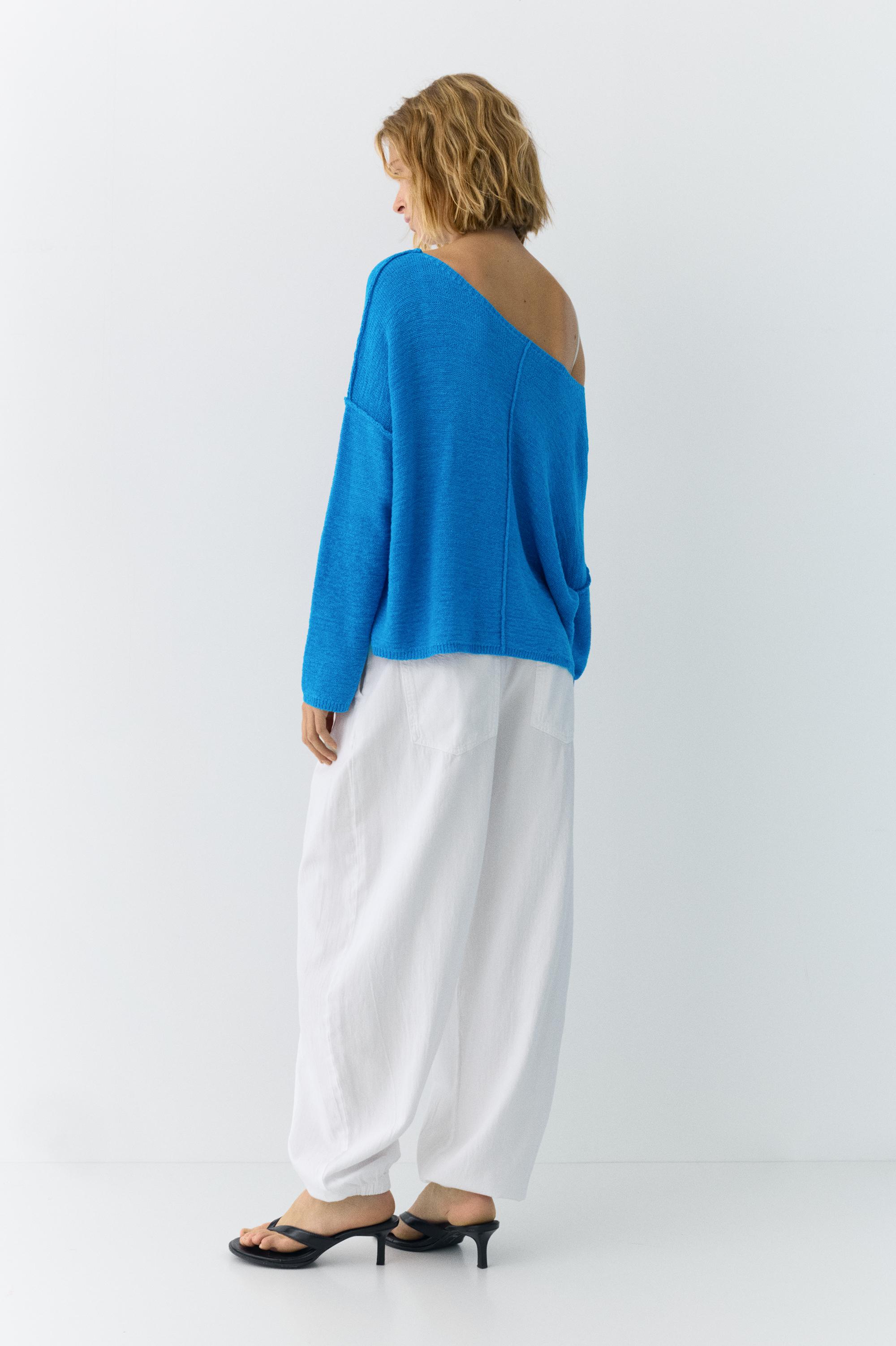 Asimetrik ince örgü kazak - Görsel 14