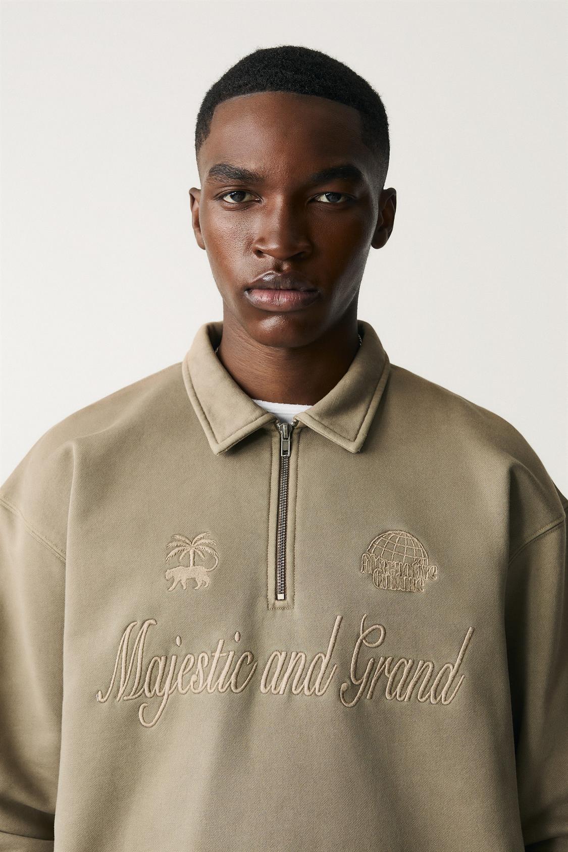 herlipto】Embroidery Polo Sweatshirt （Zip-up sweatshirt with polo 
