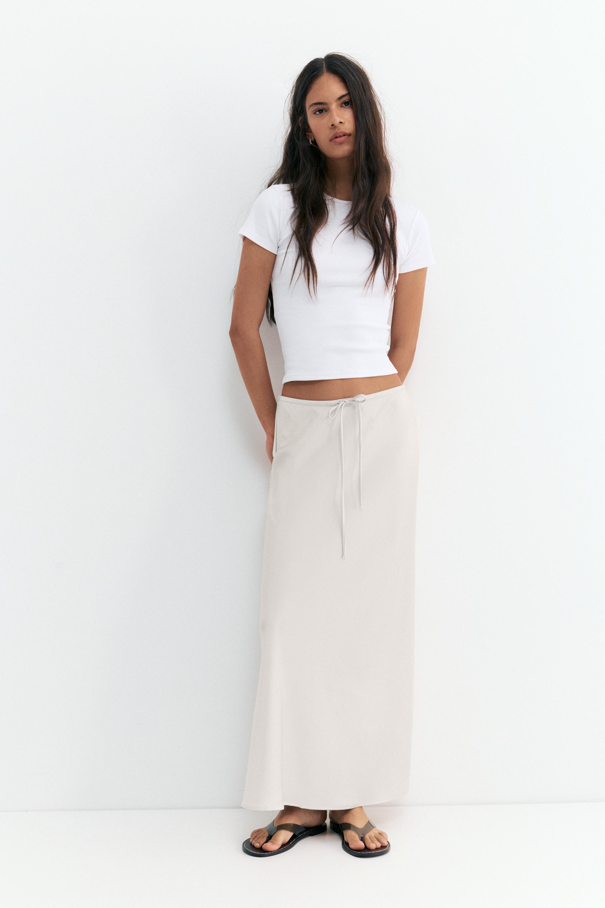 Satin midi skirt — Ecru
