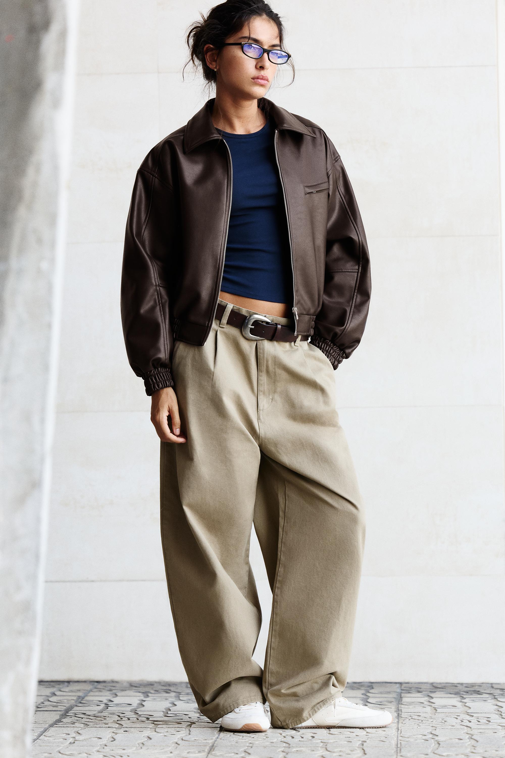 Leather effect dad jacket — Brown