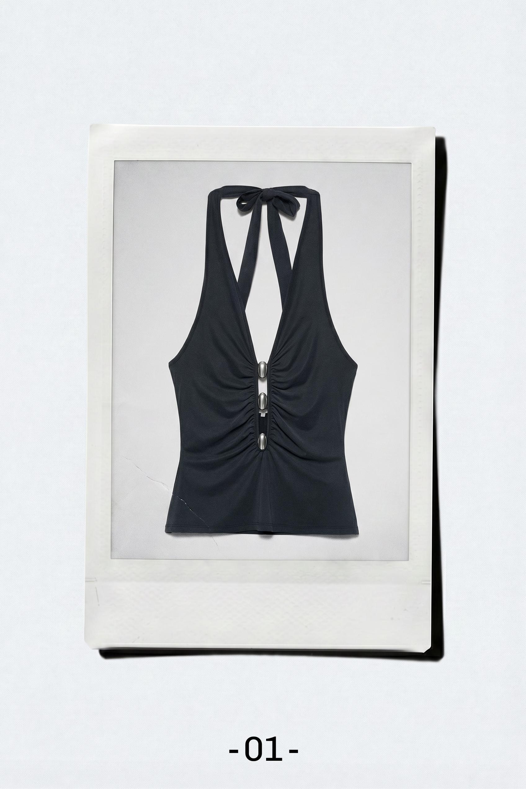 Halter top with metallic details — Dark grey