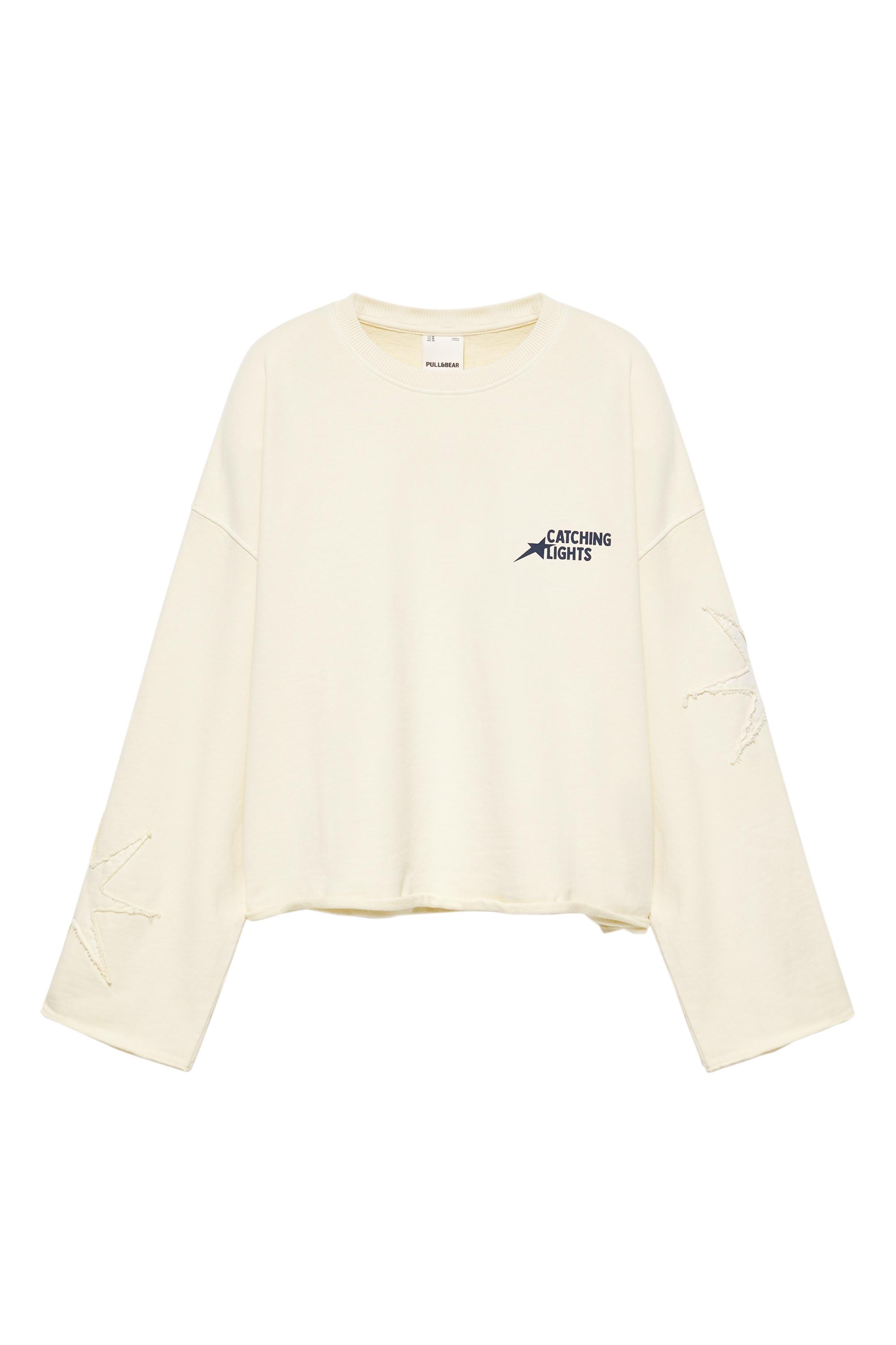 Pull&Bear Yıldız grafikli kısa sweatshirt görsel 5