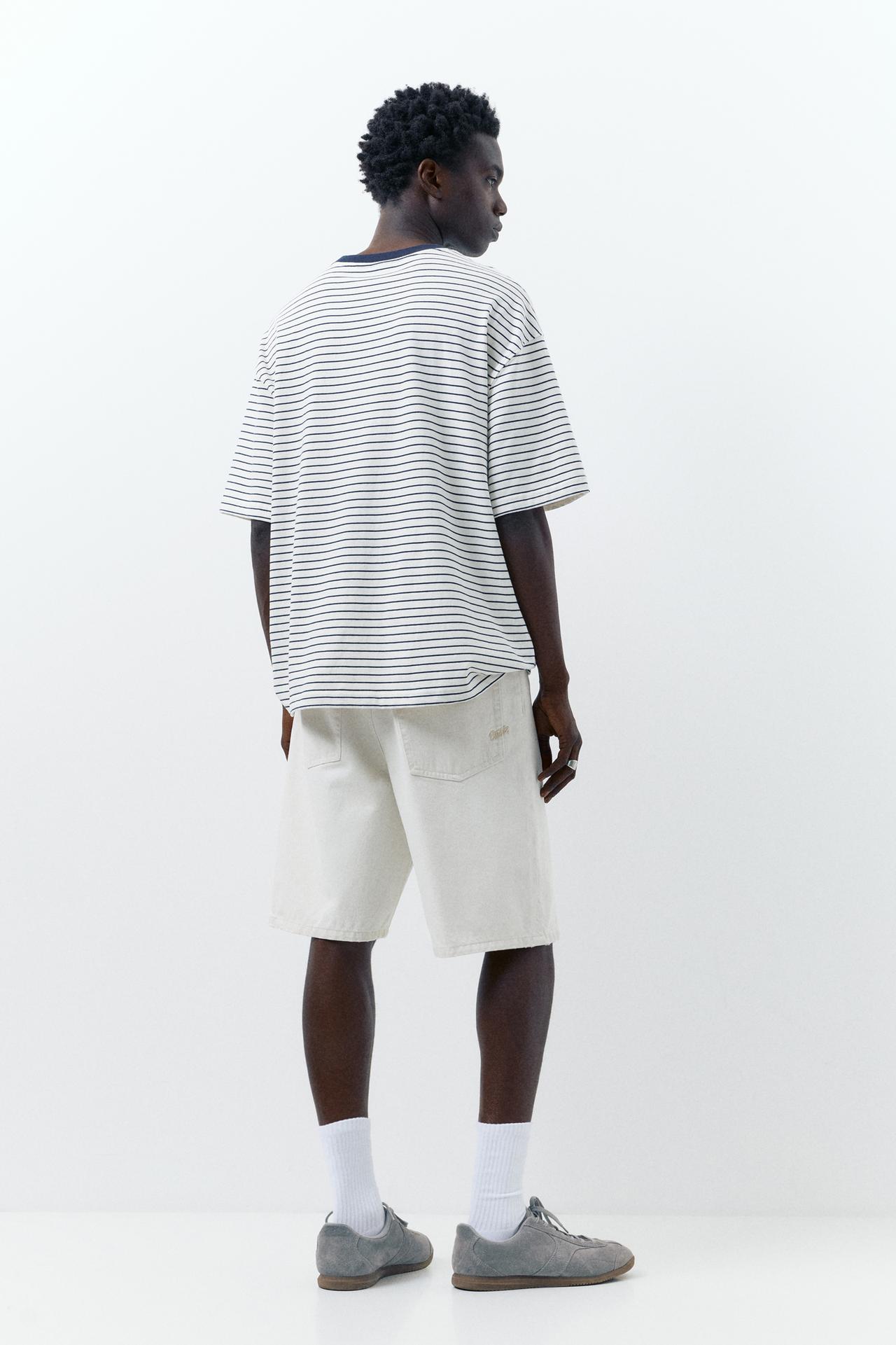 Baggy denim Bermuda shorts — Ecru