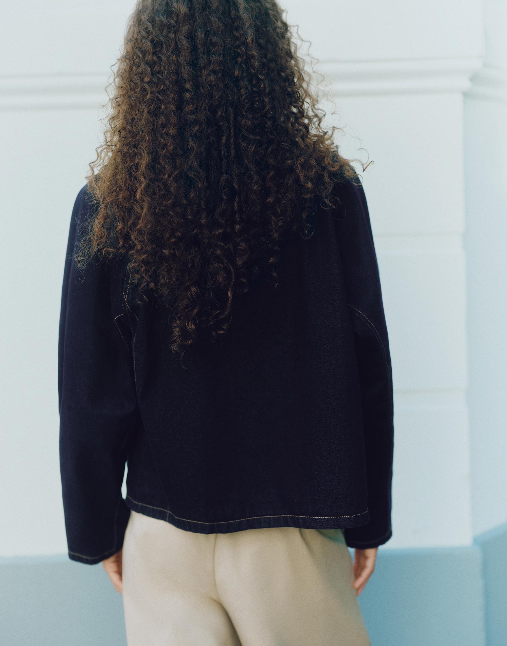 Contrast collar denim jacket — Dark navy