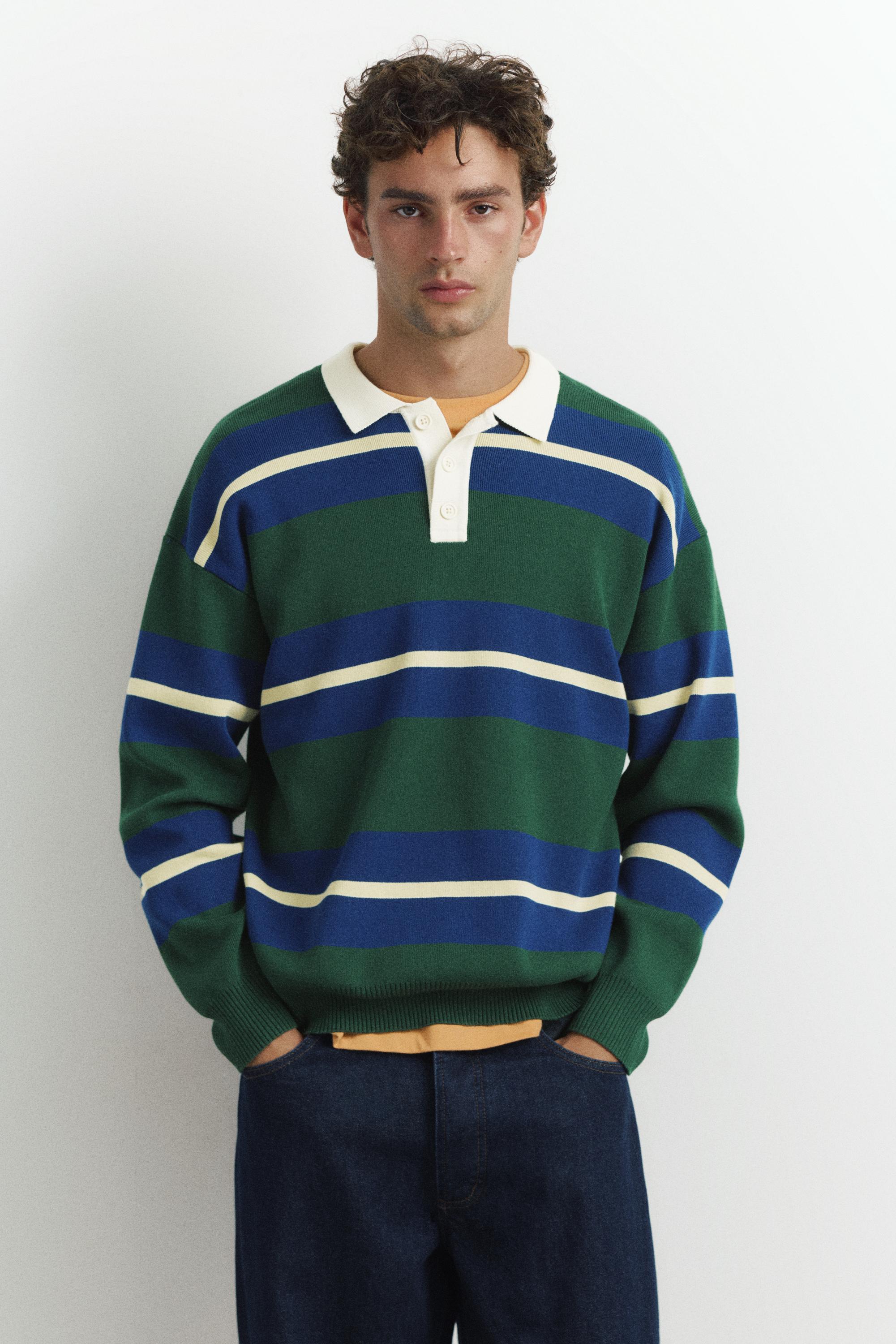 Striped knit polo shirt — Bottle