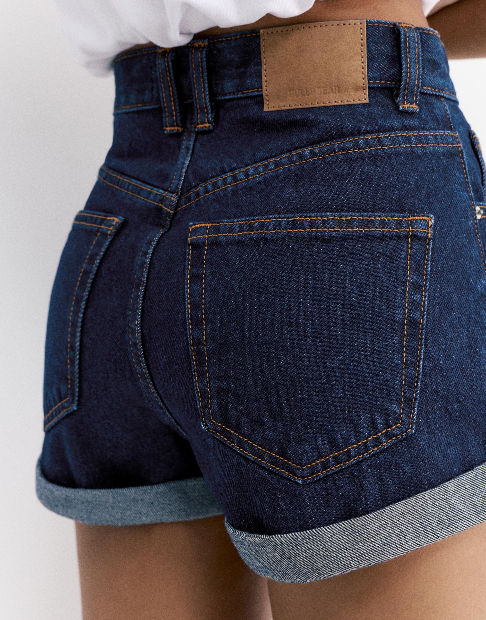 Mom fit paçası kıvrık denim şort - Görsel 24