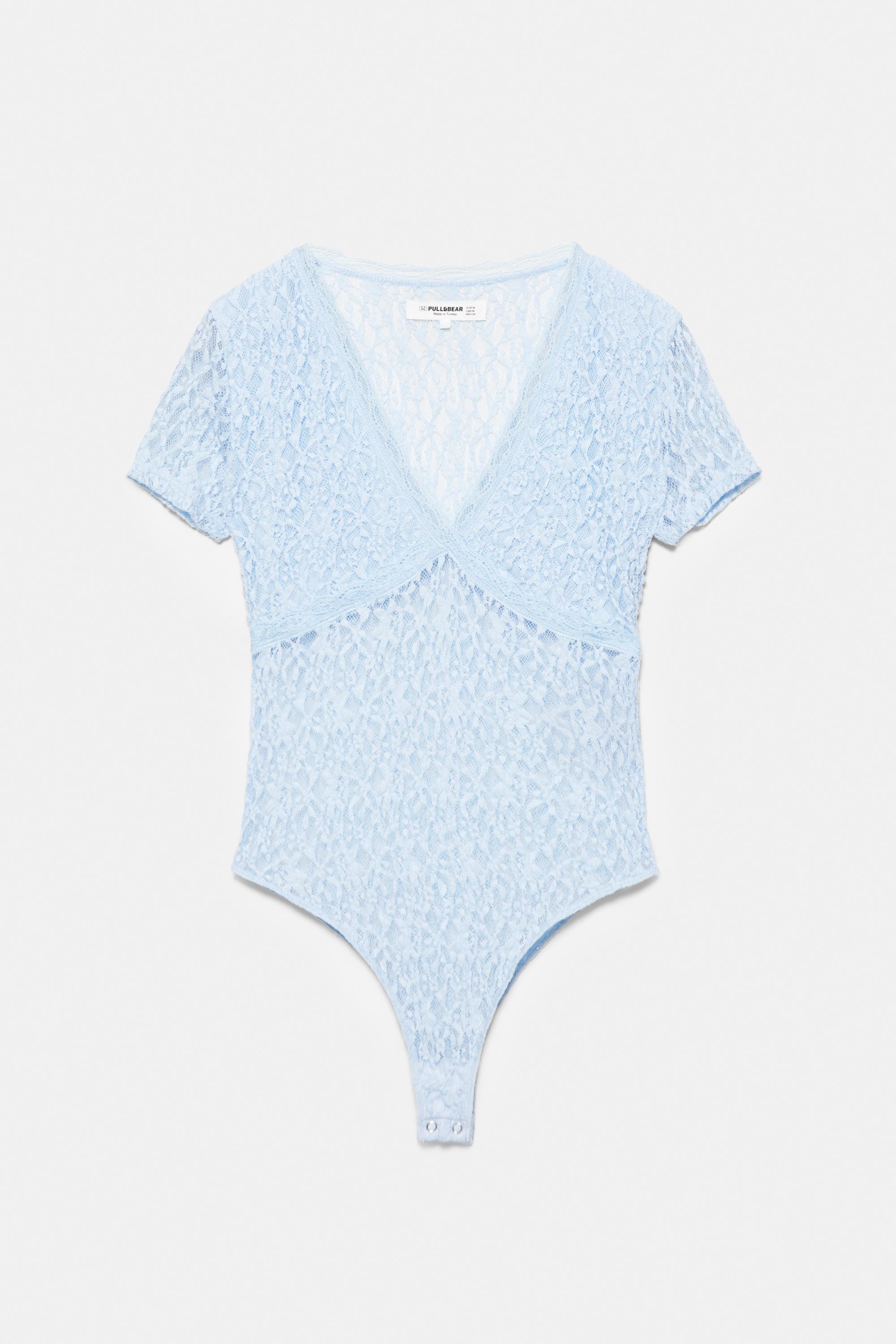 Short sleeve lace bodysuit — Sky blue