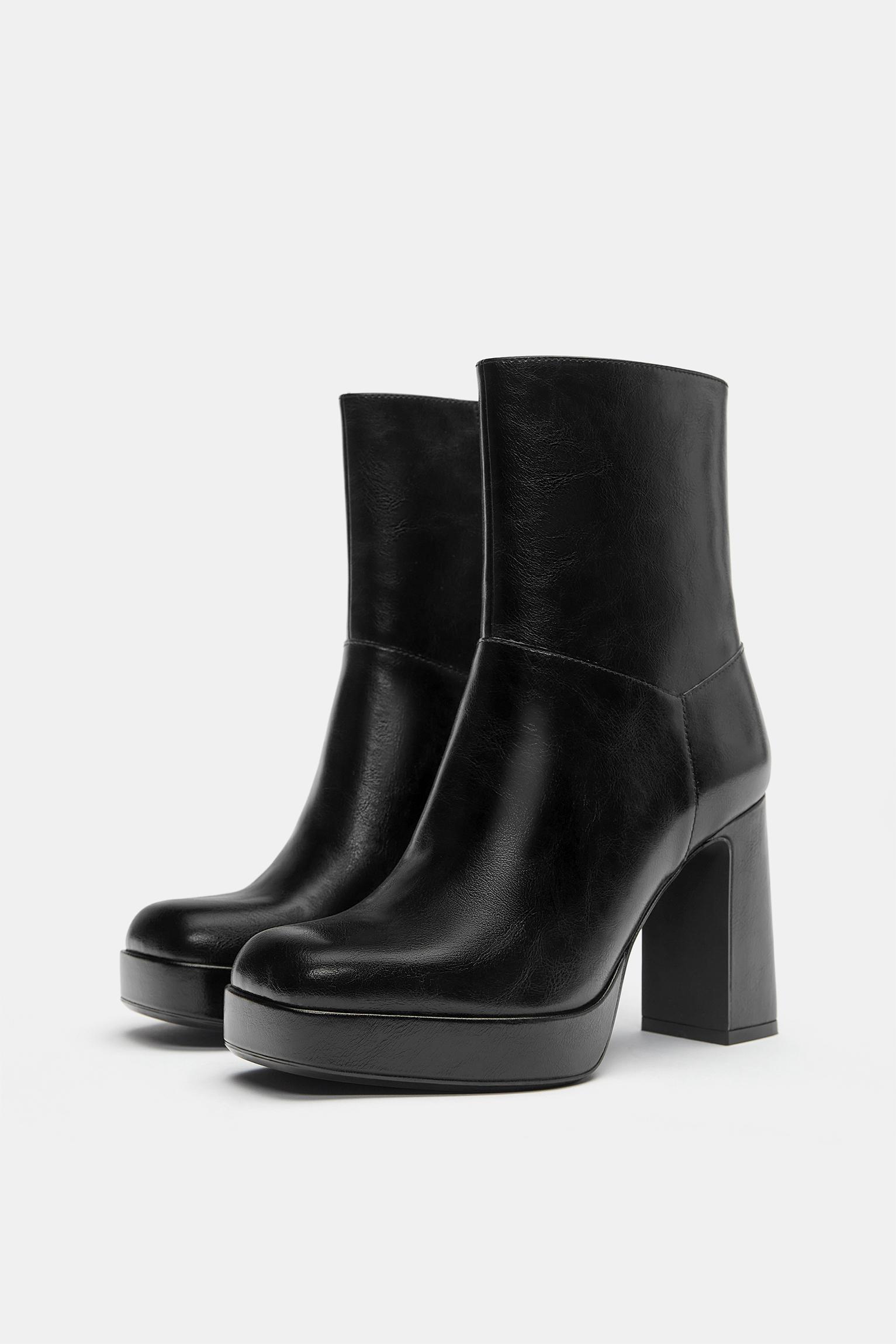 Platform high-heel ankle boots — Black