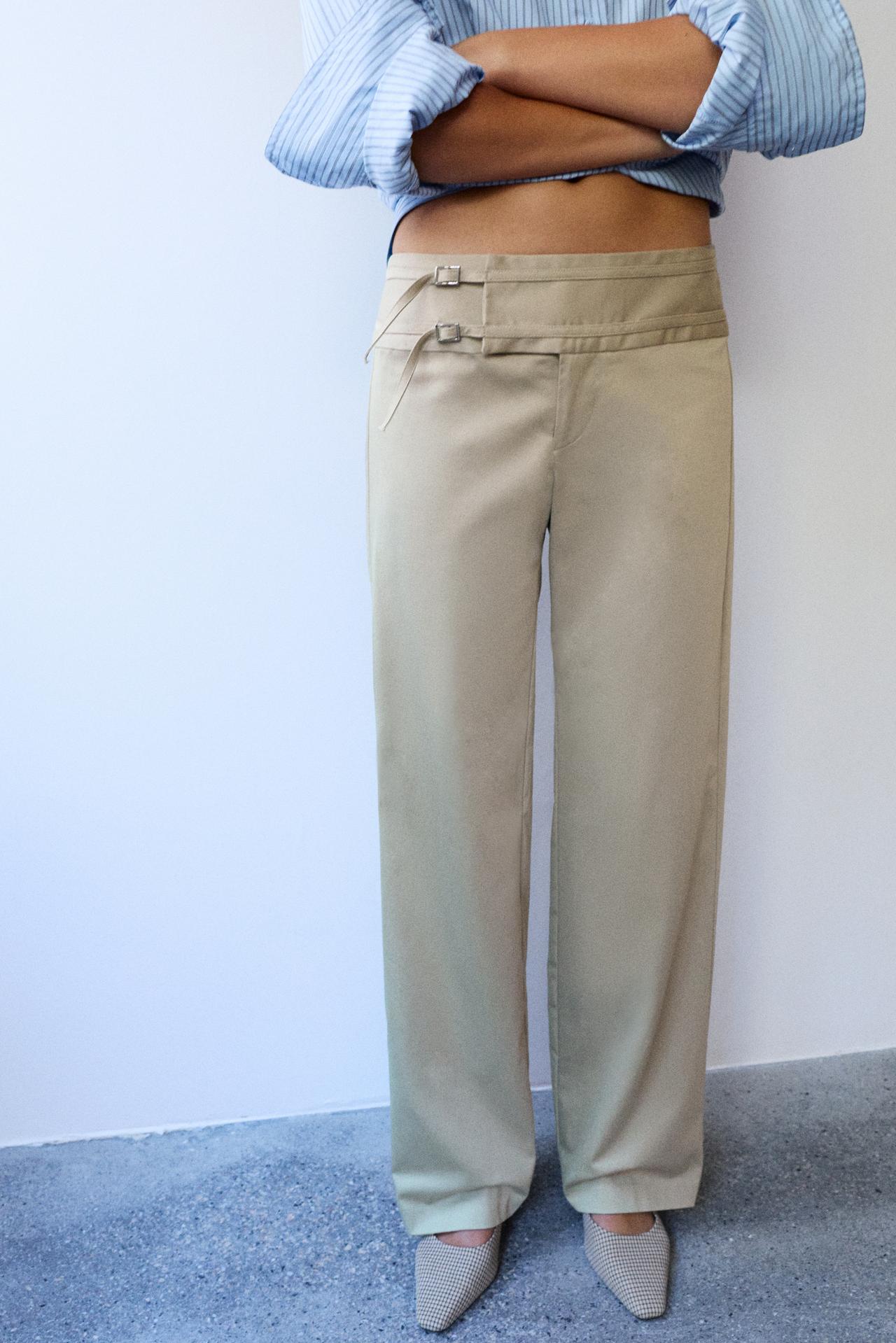 Straight-leg buckle trousers — Light camel