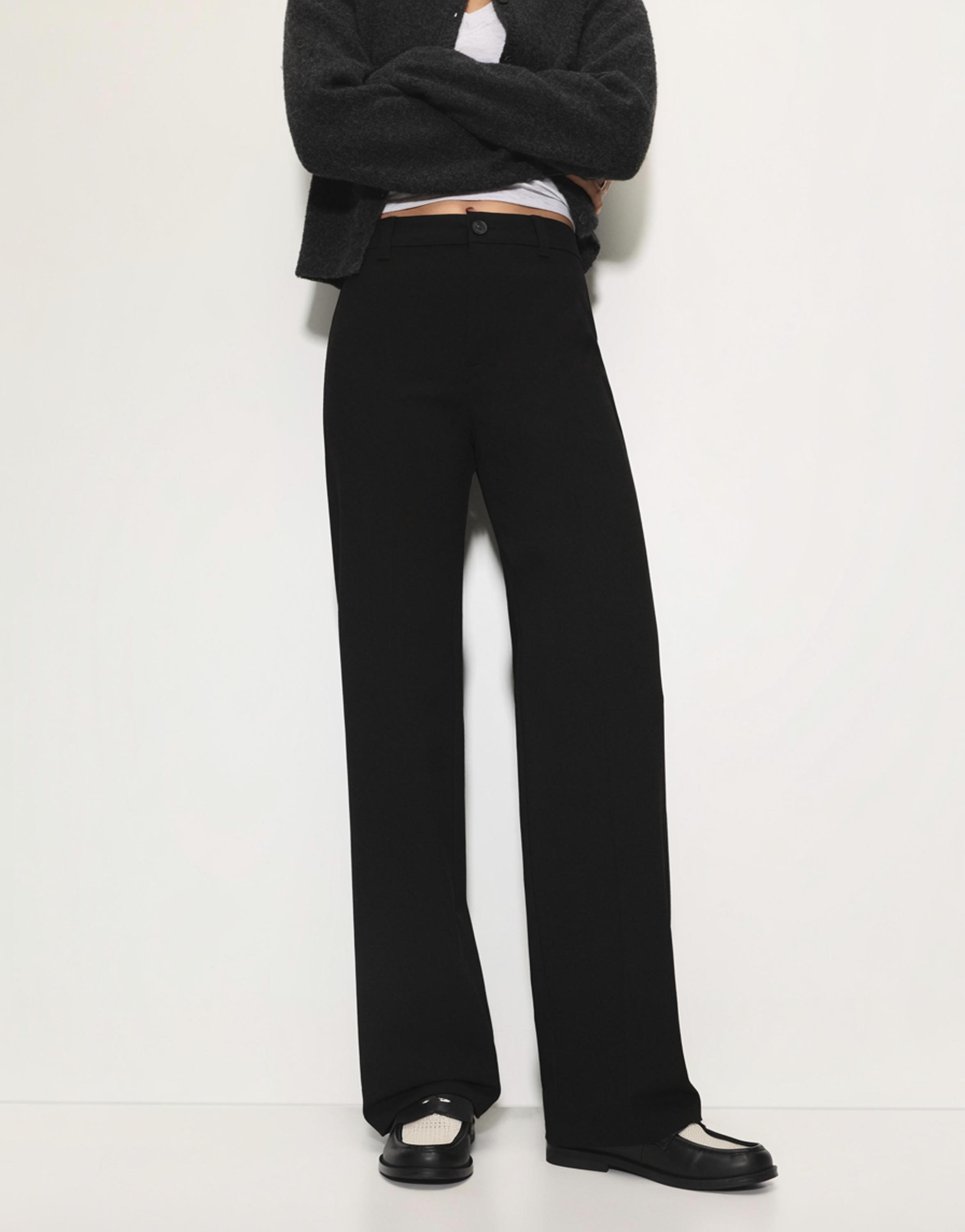 Smart high-waist straight-leg trousers — Black