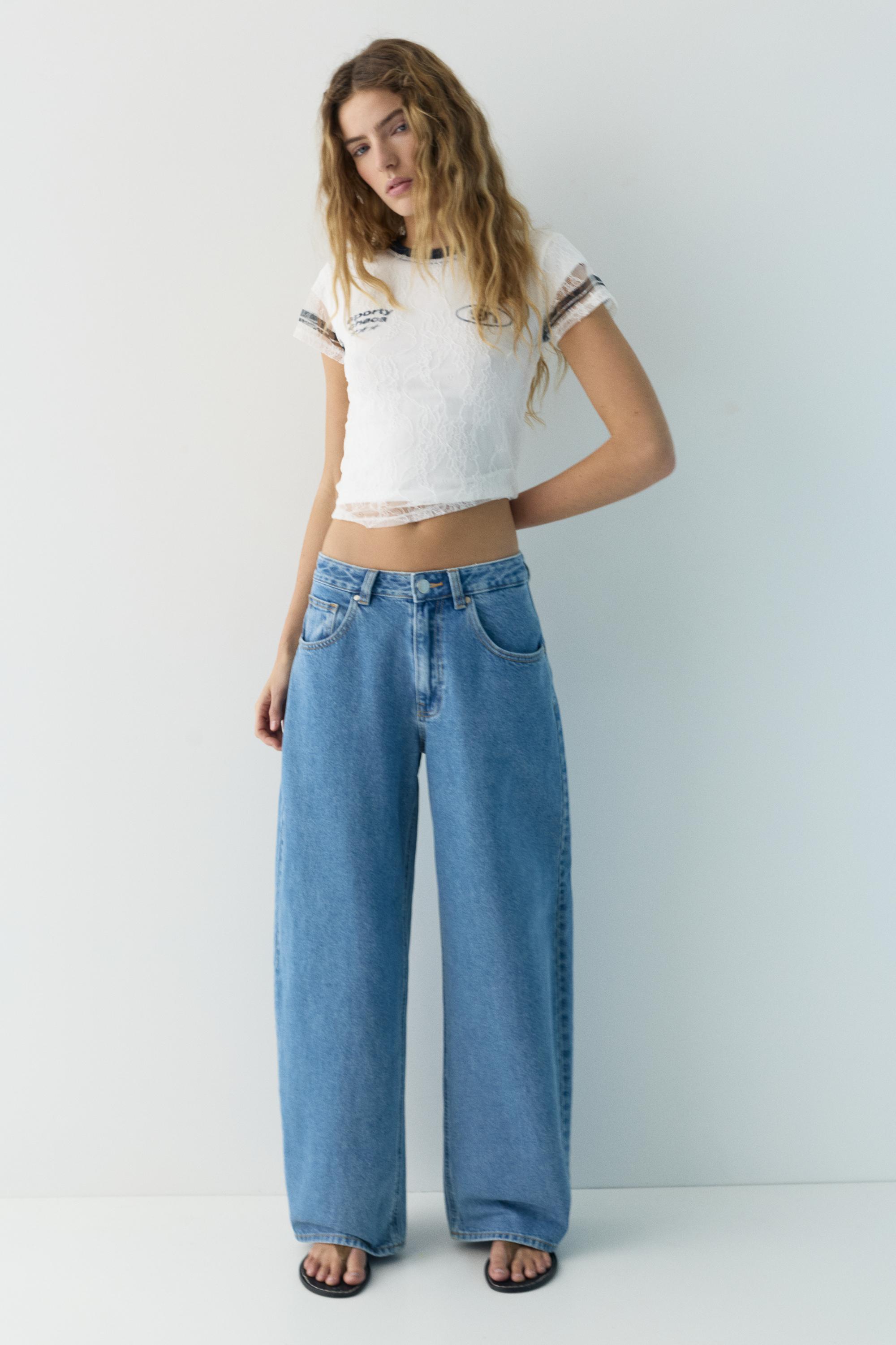Jeans A Palloncino Con Testo Ricamato