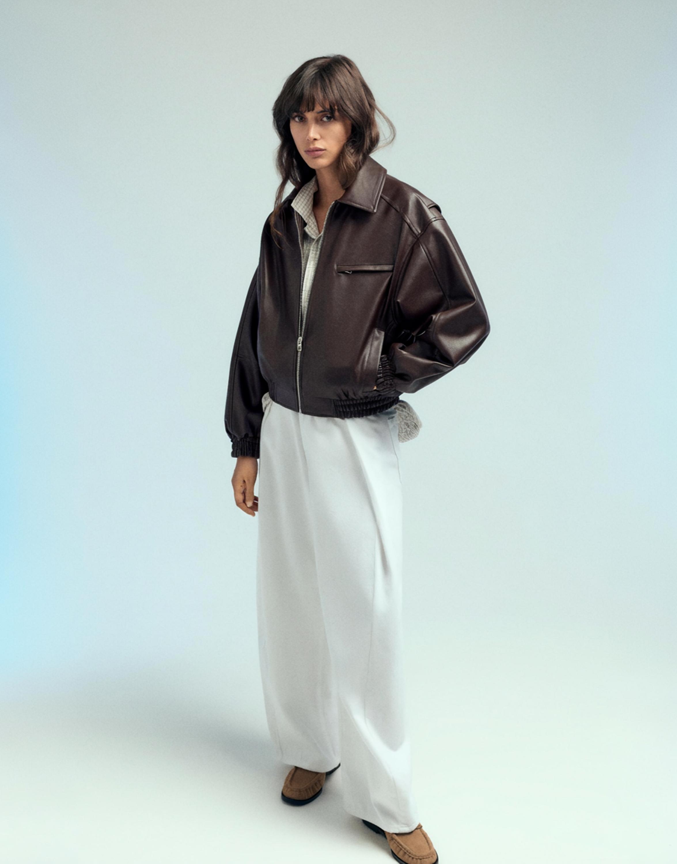 Leather effect dad jacket — Brown
