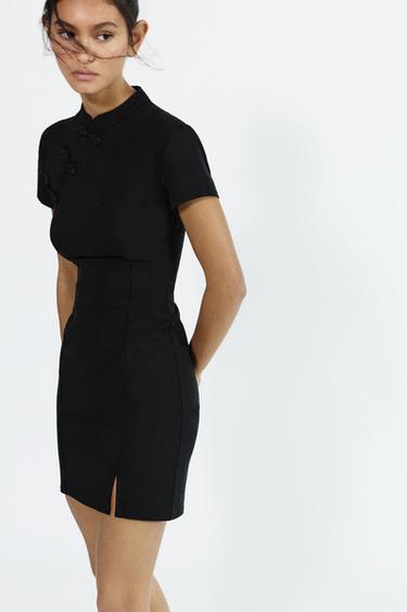 Short dress with knot buttons — Black 1