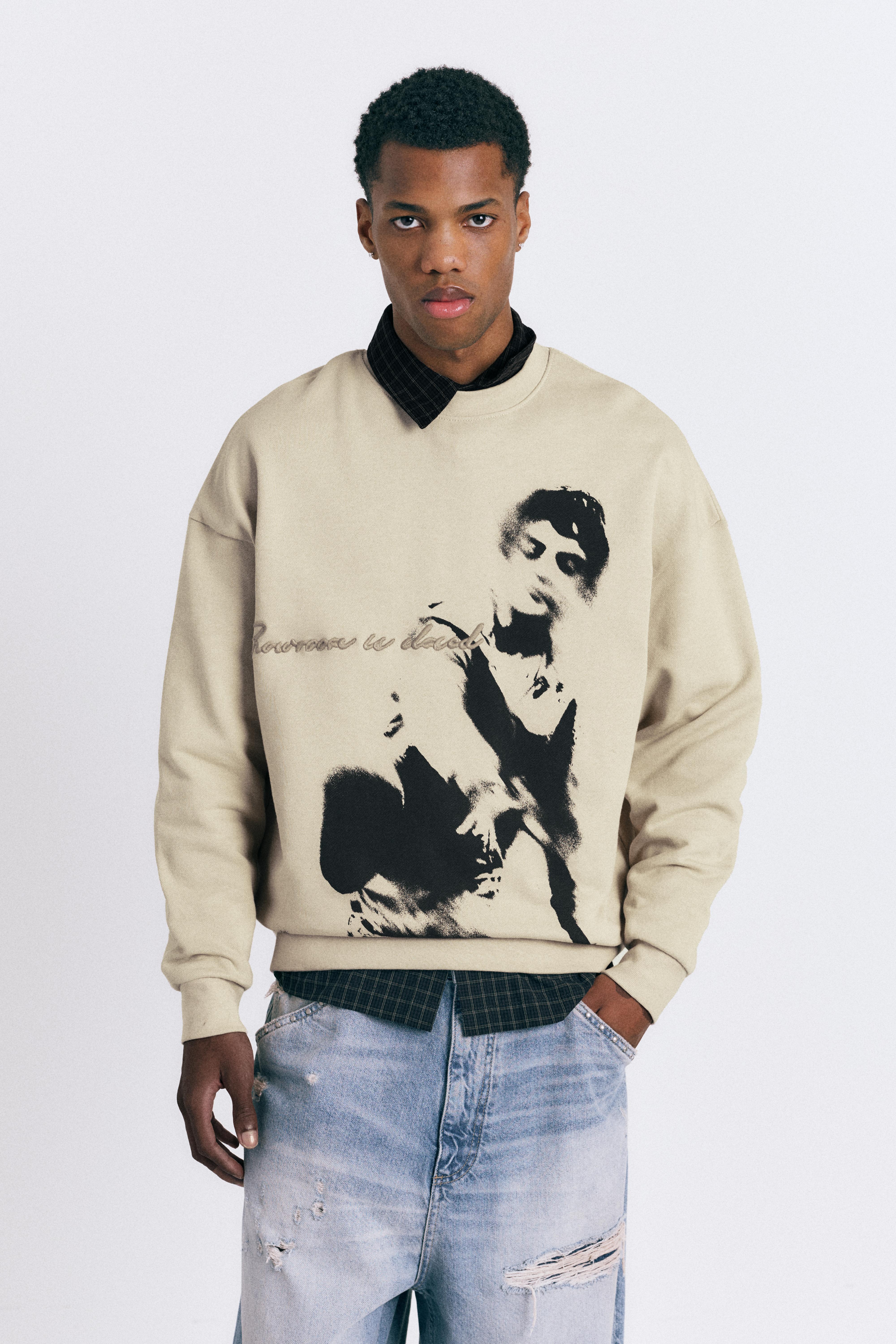 Graphic round neck sweatshirt — Beige