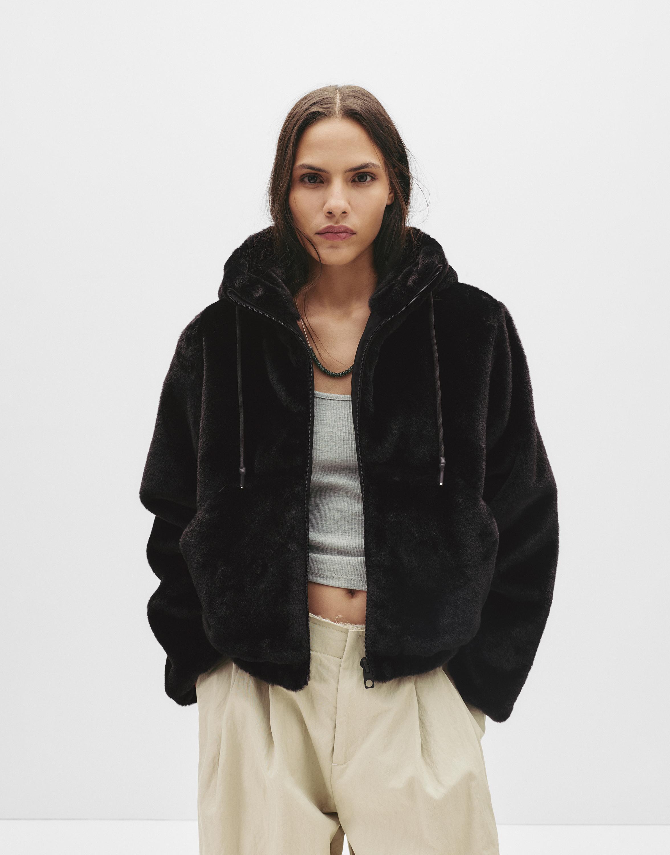 Kapüşonlu suni kürk ceket - Görsel 65