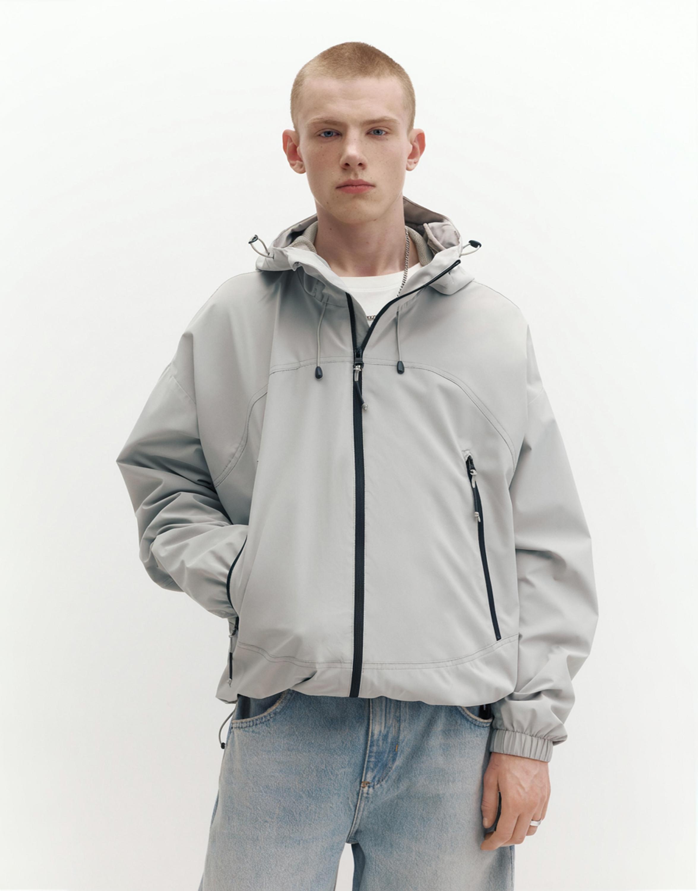 Lightweight hooded raincoat — Pale marl
