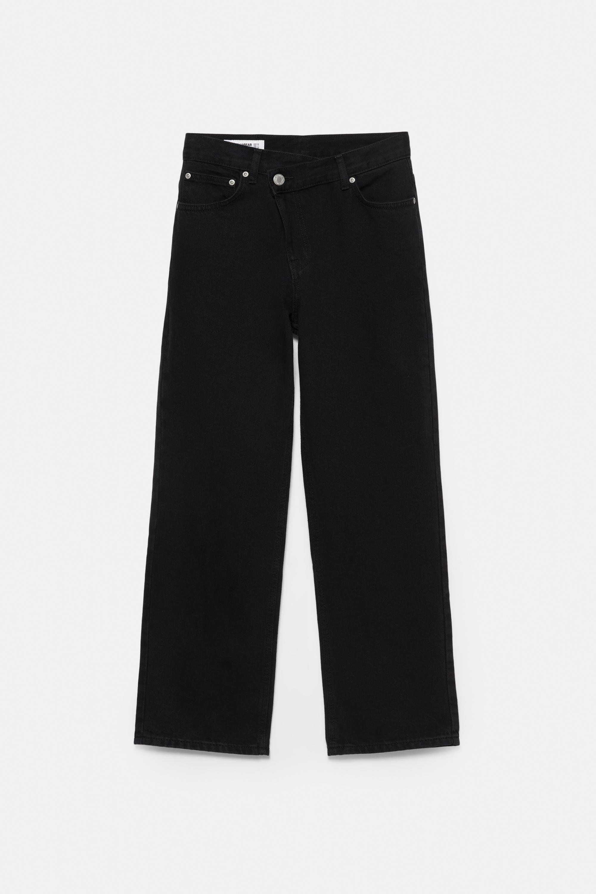 Straight-leg jeans with crossover waistband — Black