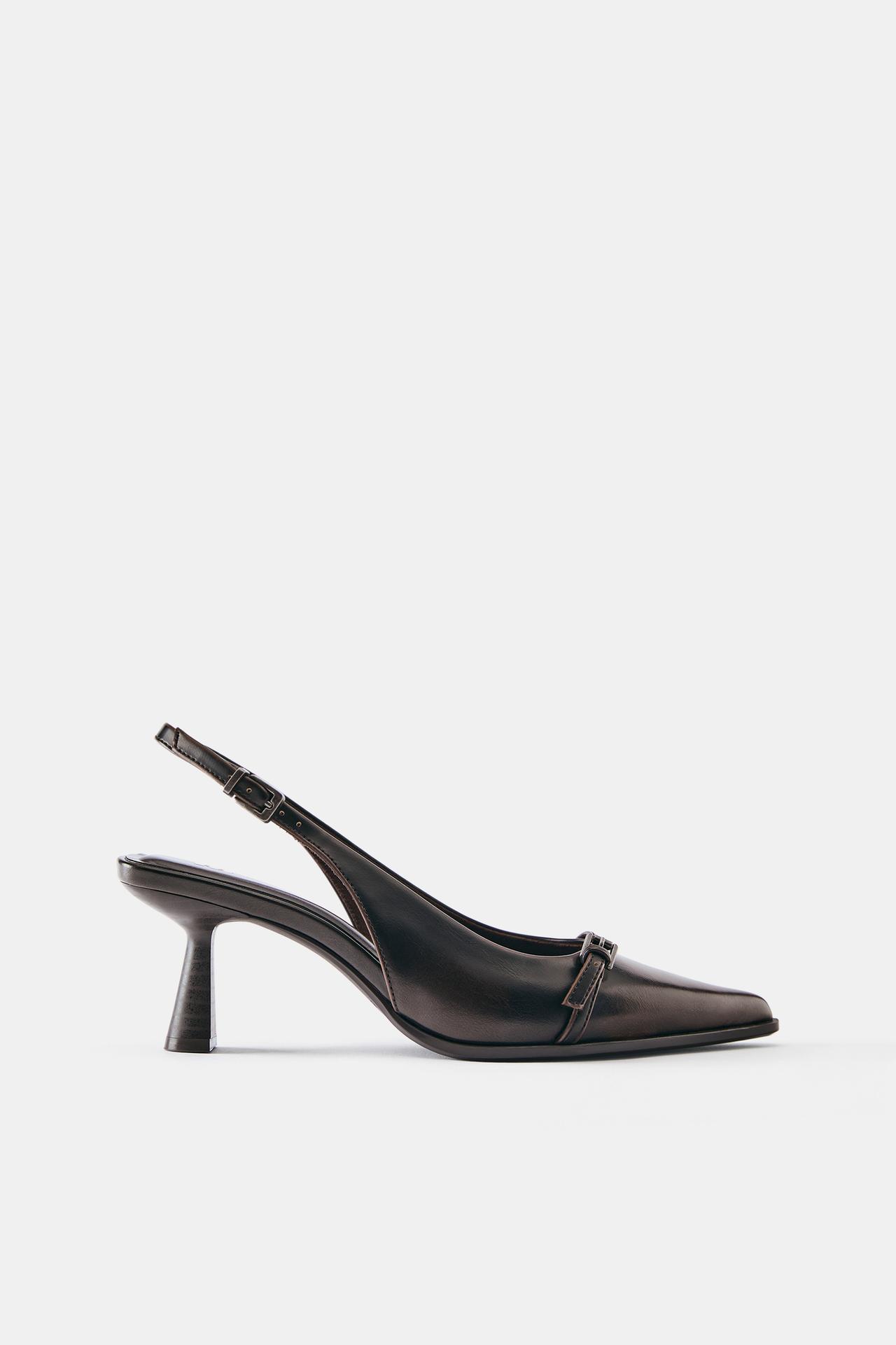 Buckle slingback shoes — Brown