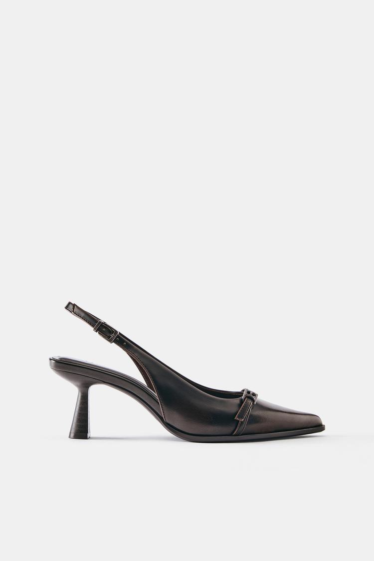 Buckle slingback shoes — Brown