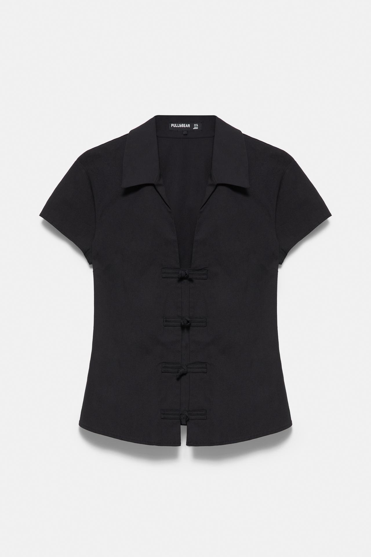 Polka dot frog fastening shirt — Black