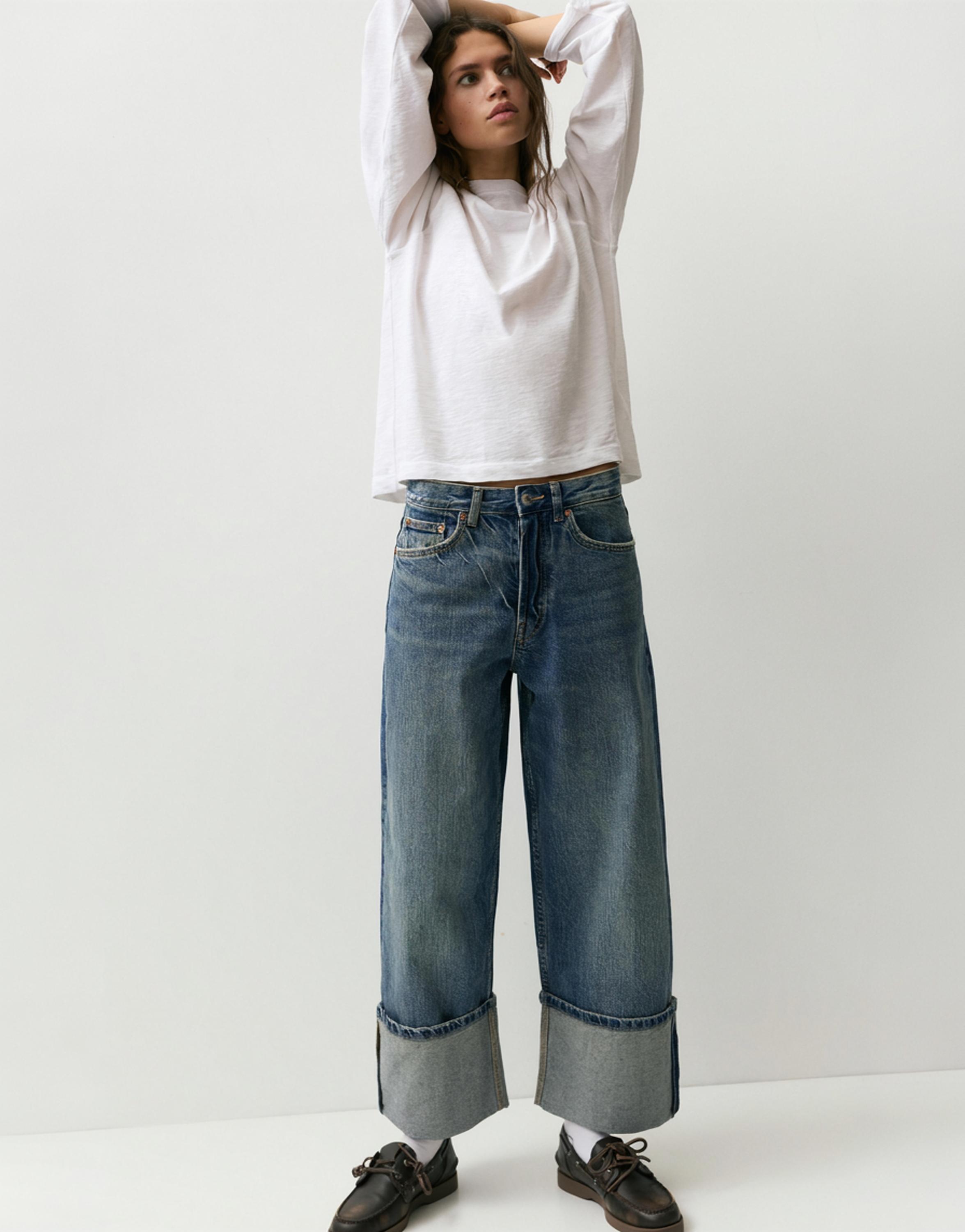 Loose straight-leg jeans with turn-up hems — Dark blue