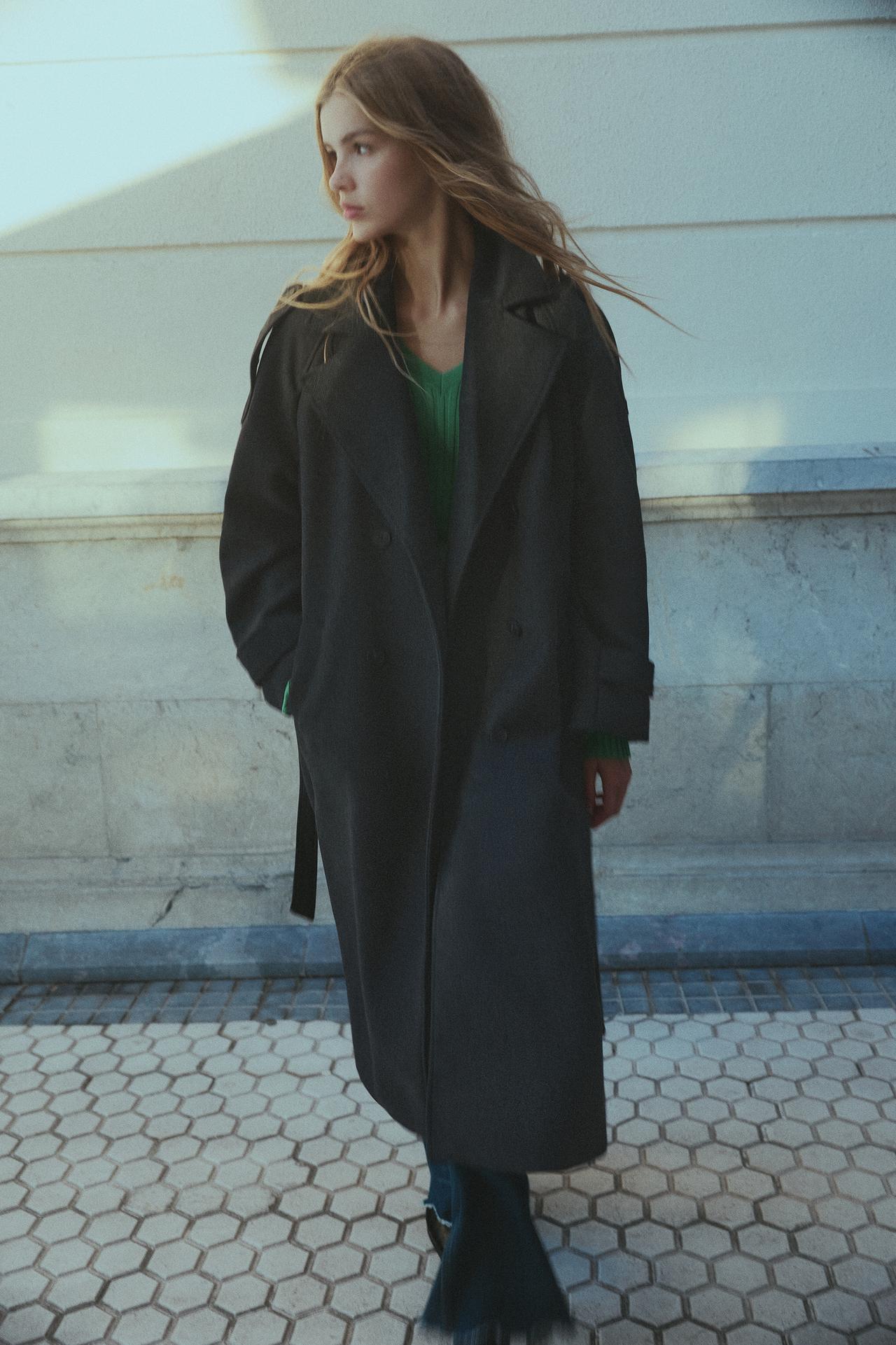 Belted wool trench coat — Anthracite grey