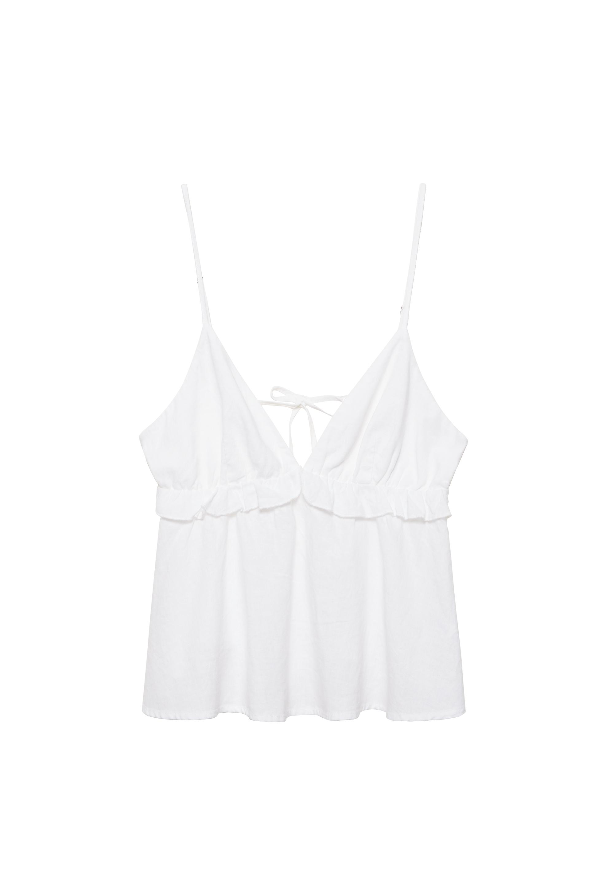 Ruffled linen top — White