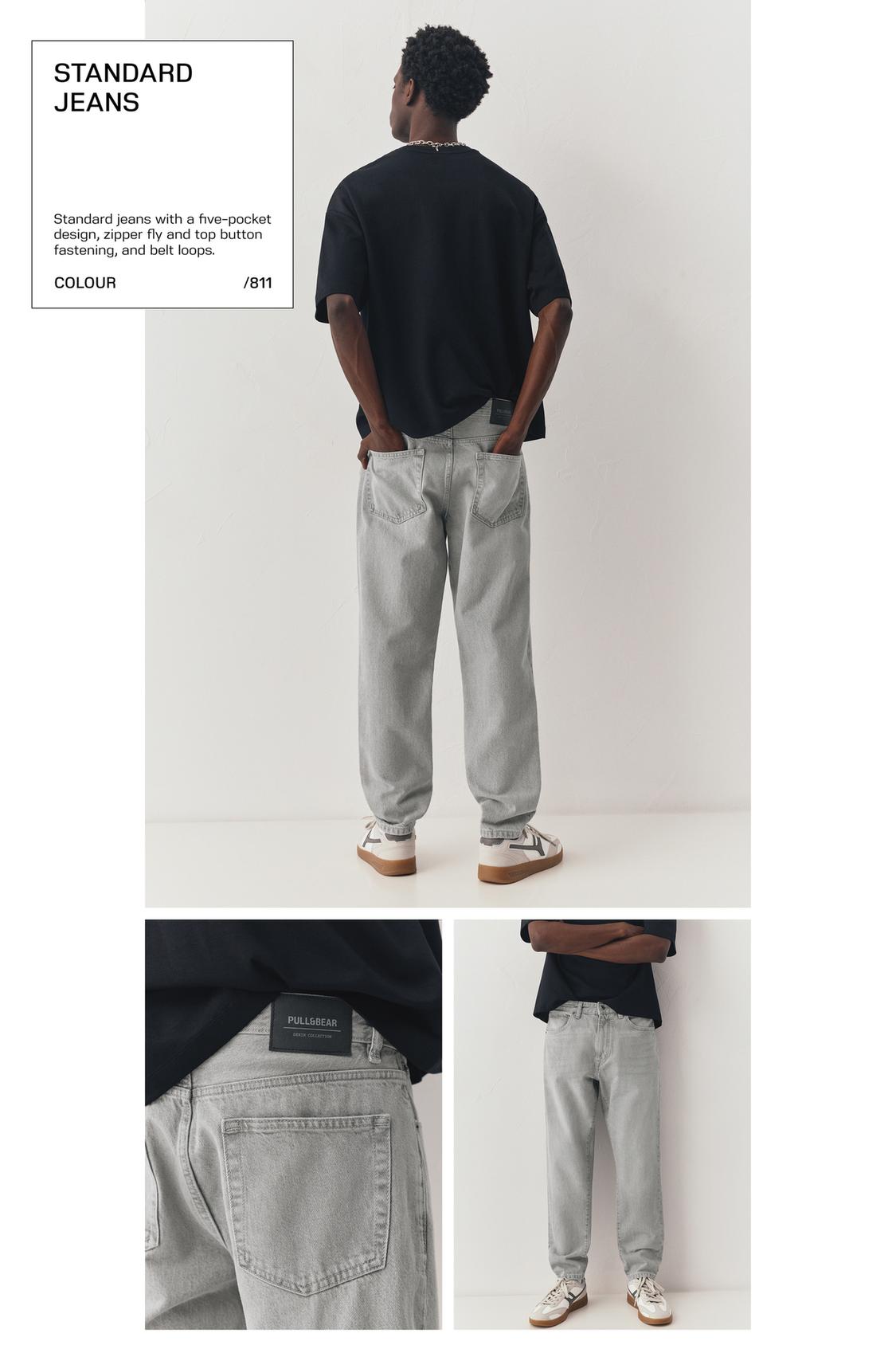 Jeans Pull And Bear Gris - Taille 36 - Coupe Regular Droit - Occasion Très Bon état